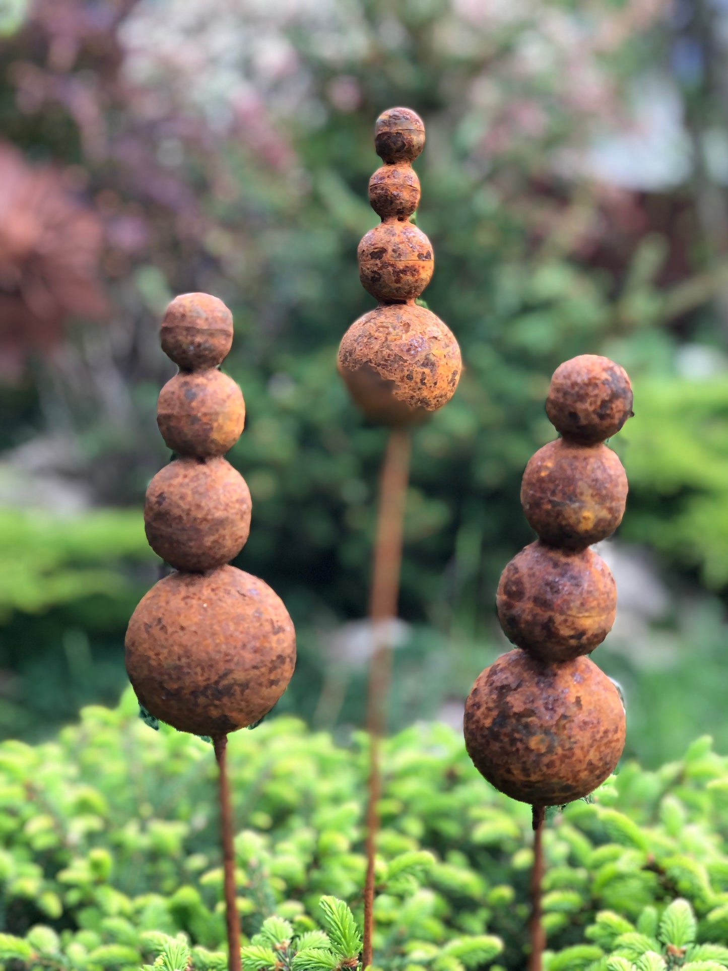 Rusty flowers set of 3, 3 Rusty flowers garden stakes, Metal garden decor, metal yard art, outdoor metal decor, Rusty metal garden decor