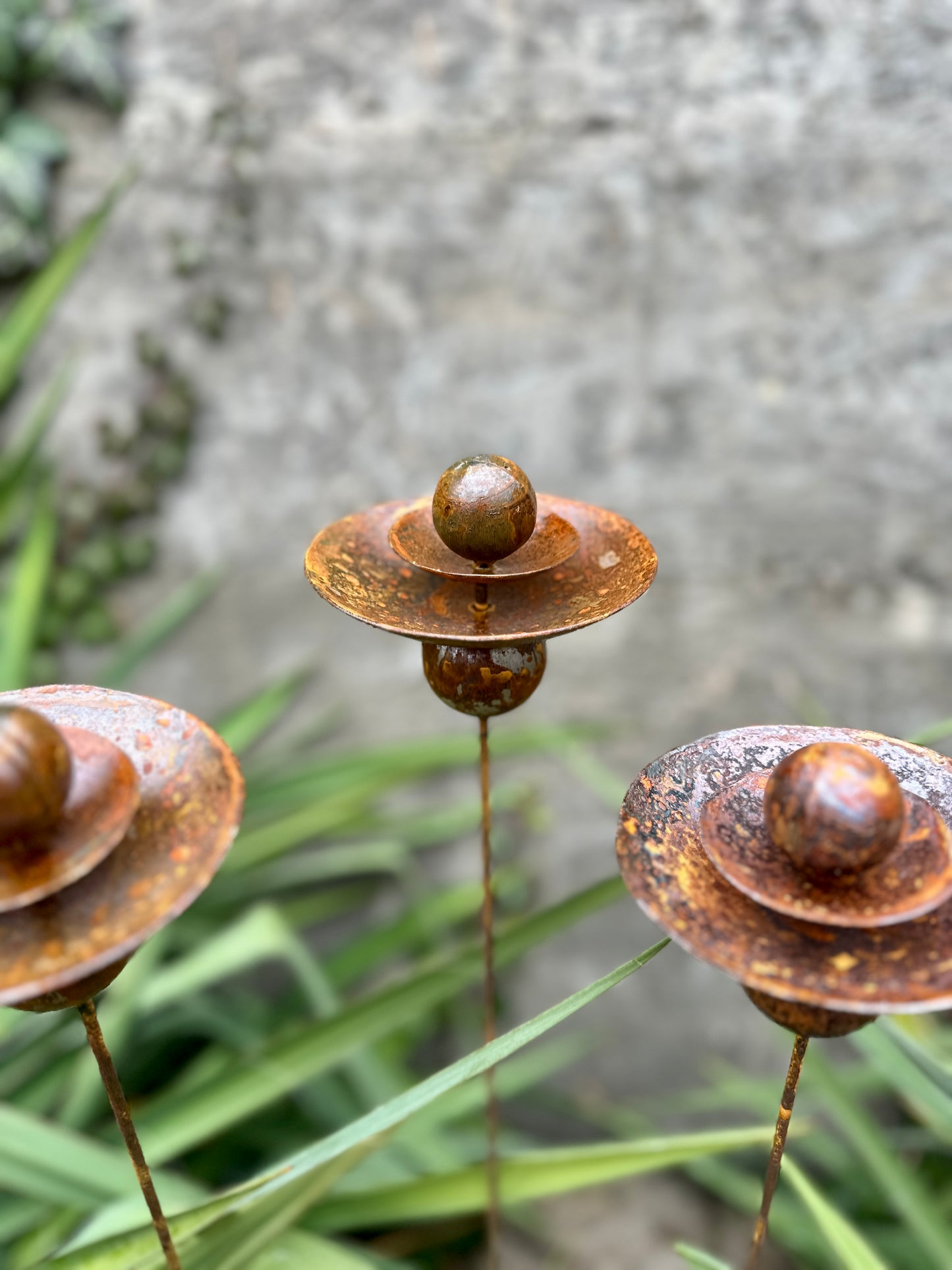 Set of 3 Rusty Metal Flowers, Garden Decorations, Handmade Outdoor Decor for Backyards, Rustic Landscaping, Garden Art, Bee Butterfly Cups