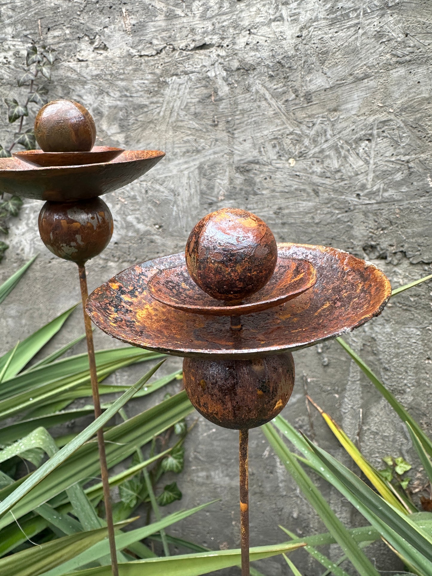 Set of 3 Rusty Metal Flowers, Garden Decorations, Handmade Outdoor Decor for Backyards, Rustic Landscaping, Garden Art, Bee Butterfly Cups