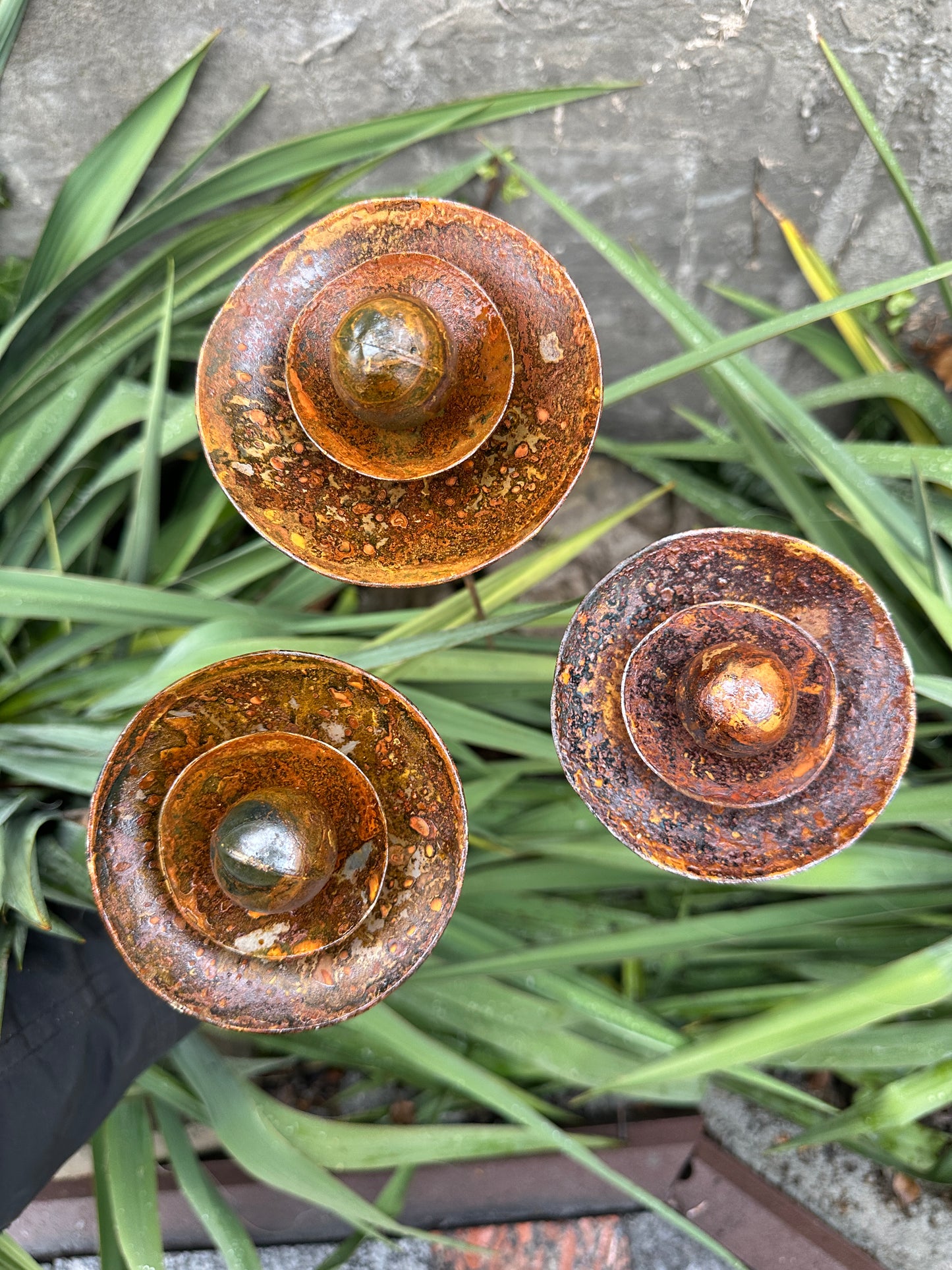 Set of 3 Rusty Metal Flowers, Garden Decorations, Handmade Outdoor Decor for Backyards, Rustic Landscaping, Garden Art, Bee Butterfly Cups