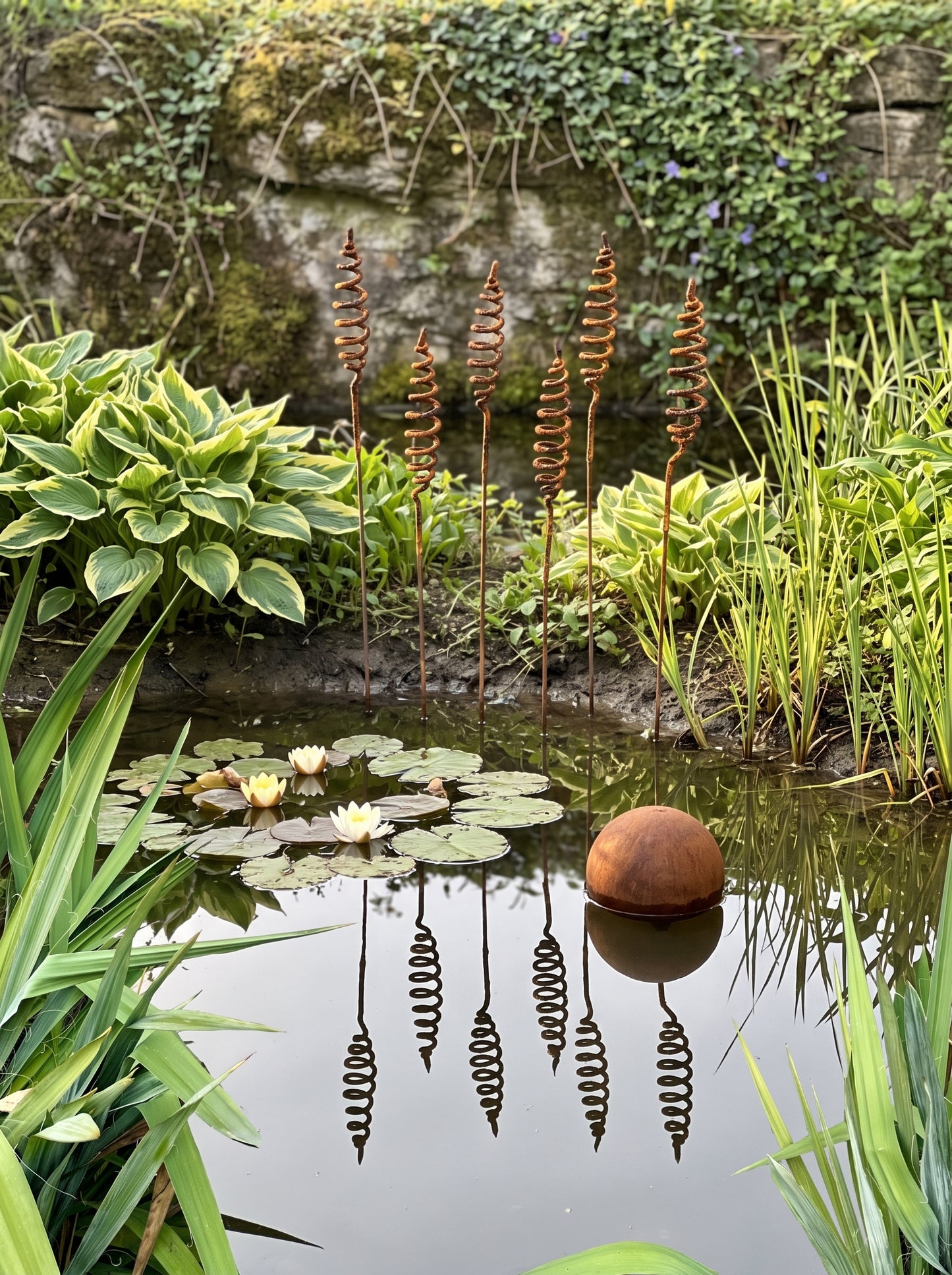 Juego de 6 flores oxidadas, decoración de jardín con flores, decoración de jardín de metal