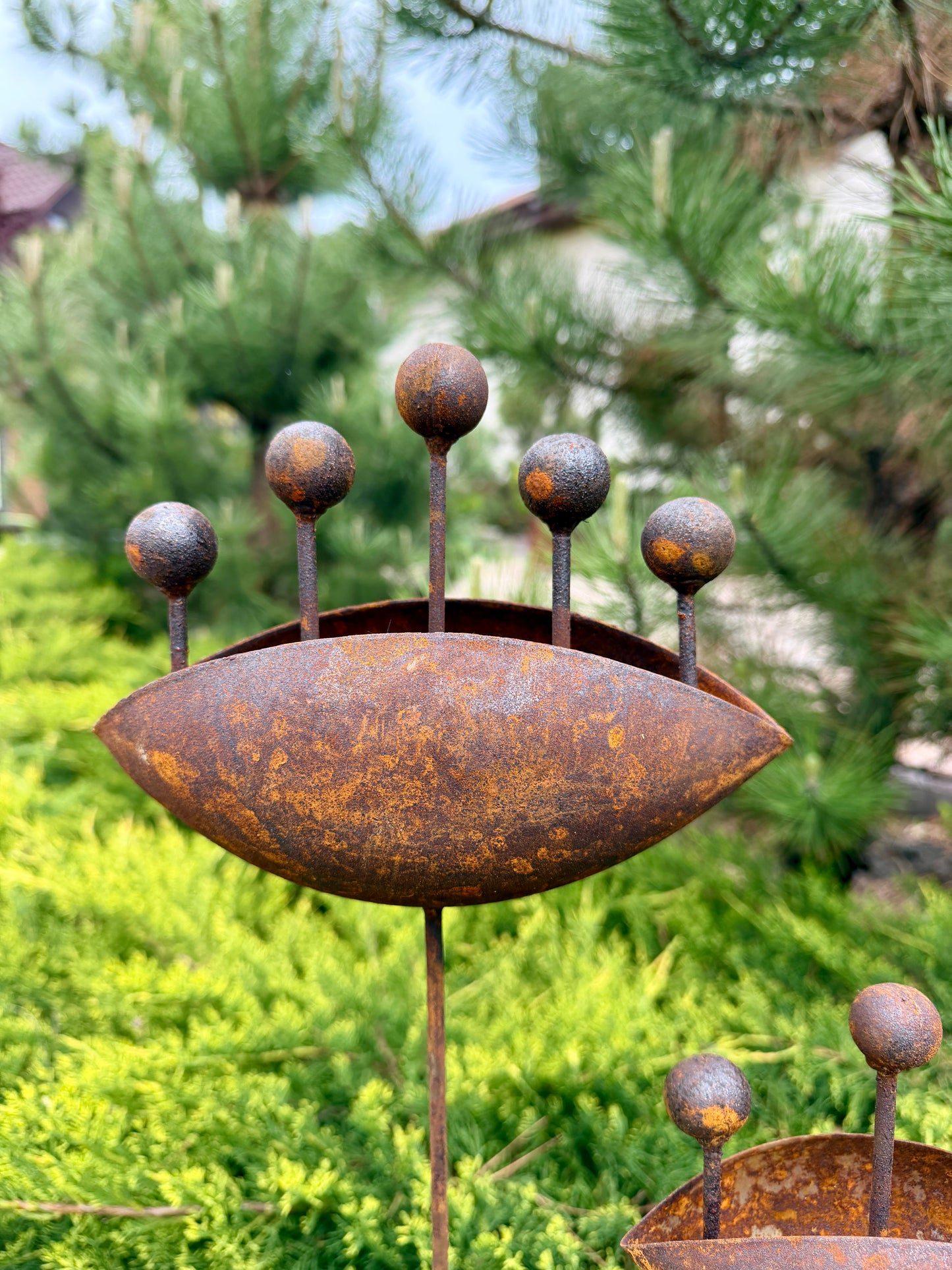 Set of 3 Rustic Metal Exotic Flowers, Garden Decorations, Rustic Landscaping, Garden Art
