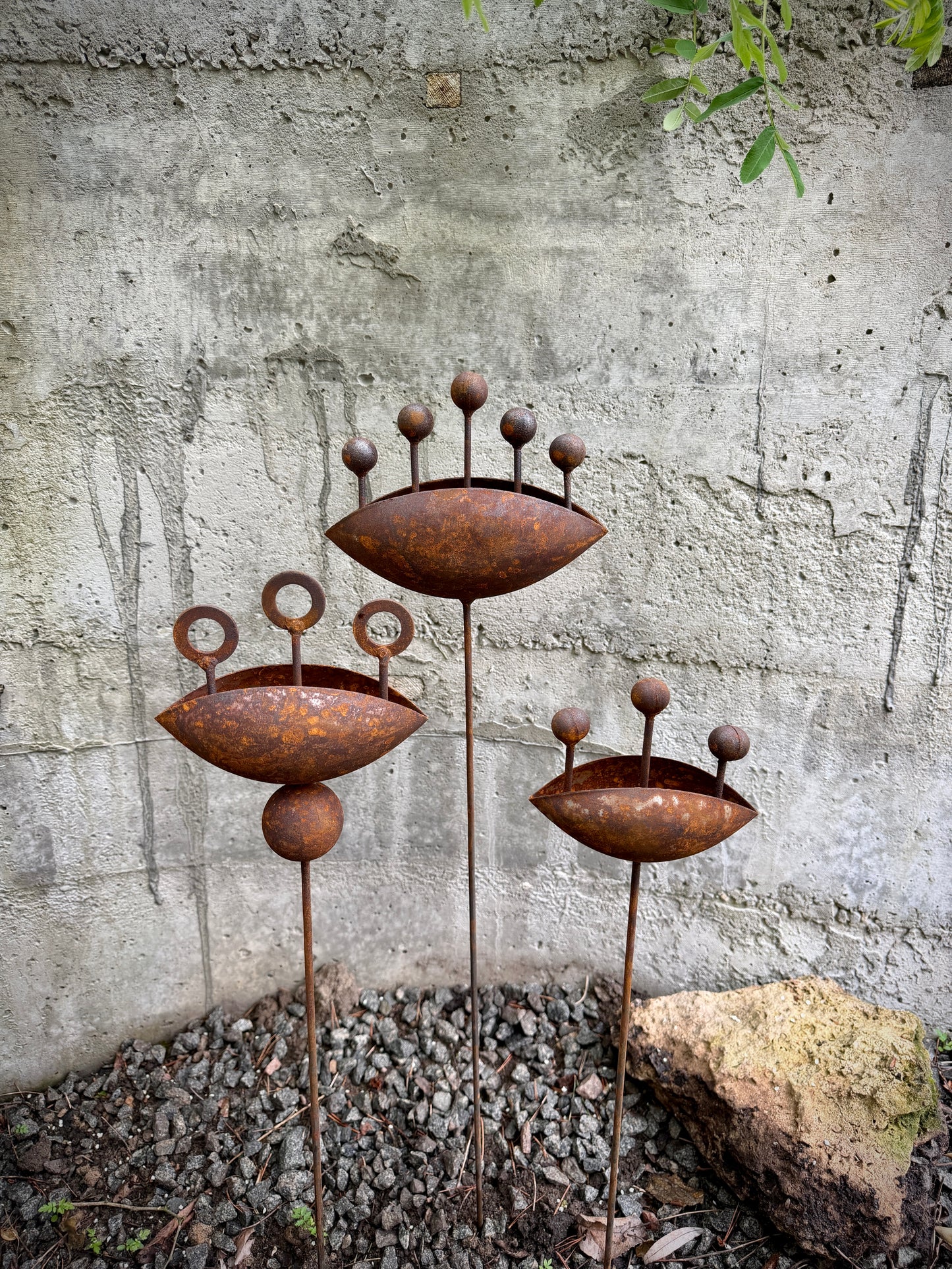 Set of 3 Rustic Metal Exotic Flowers, Garden Decorations, Rustic Landscaping, Garden Art