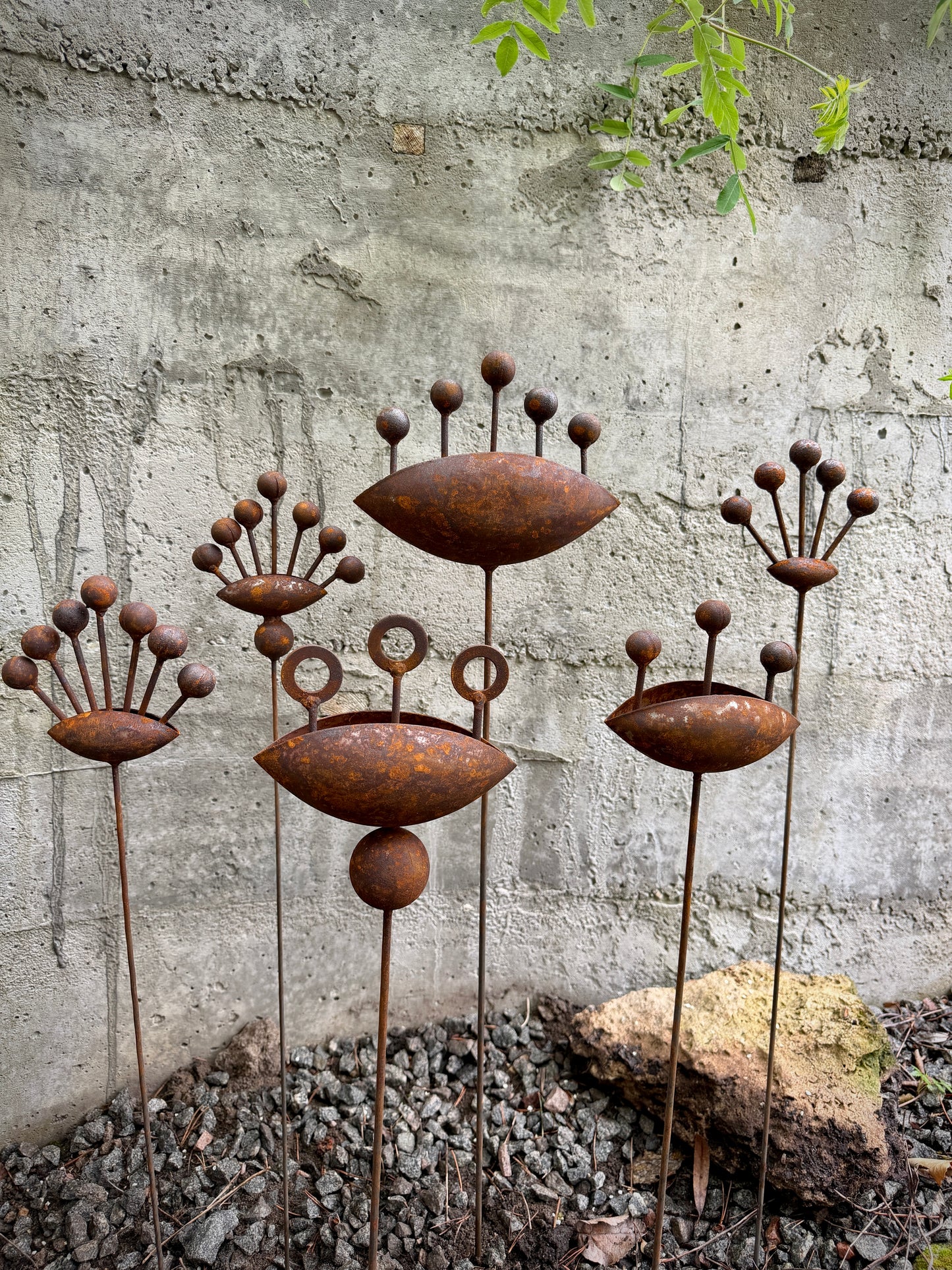 Set of 6 Rustic Metal Flowers - Handmade Garden Stakes & Yard Art