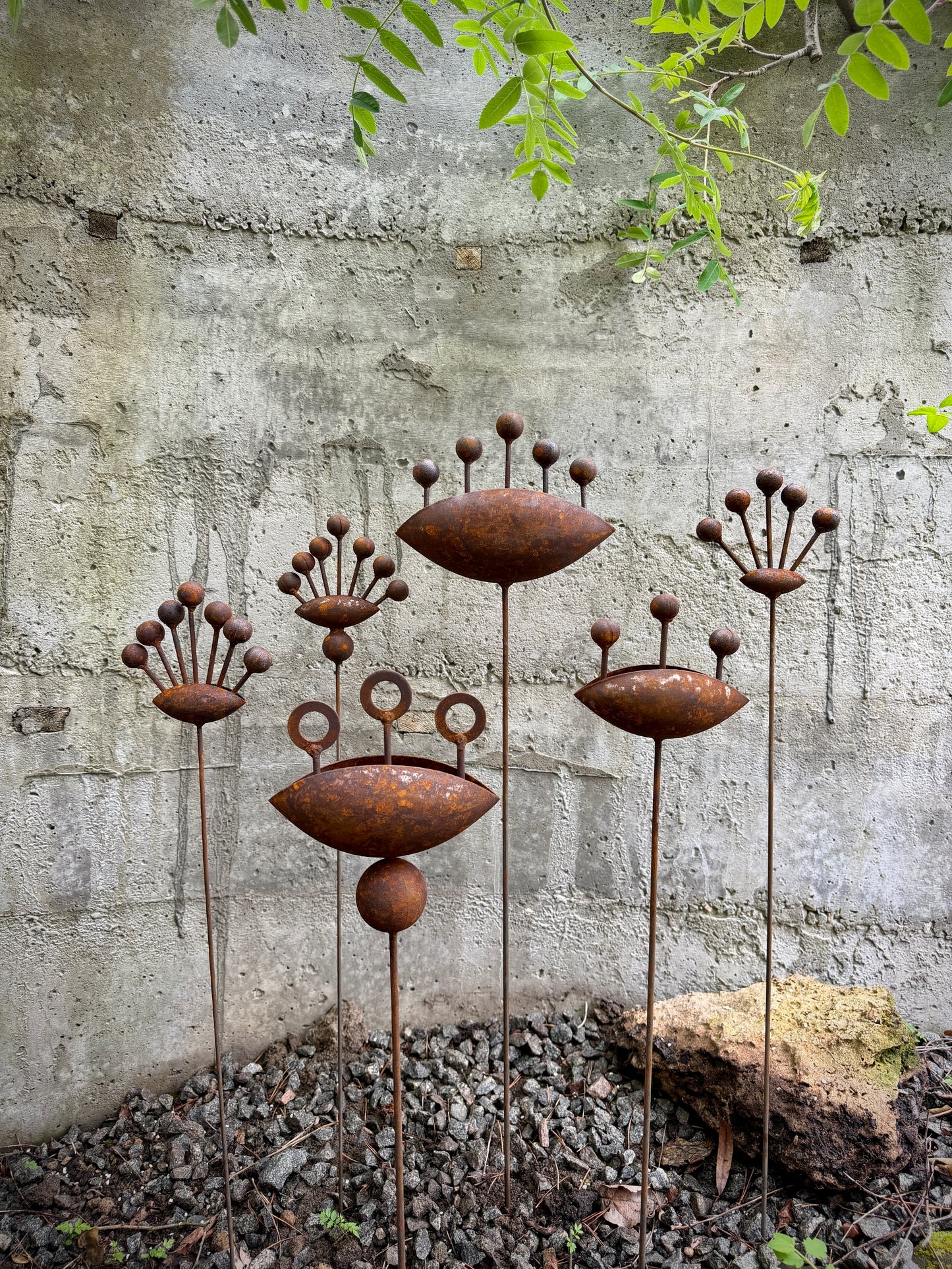 Set of 6 Rustic Metal Flowers - Handmade Garden Stakes & Yard Art