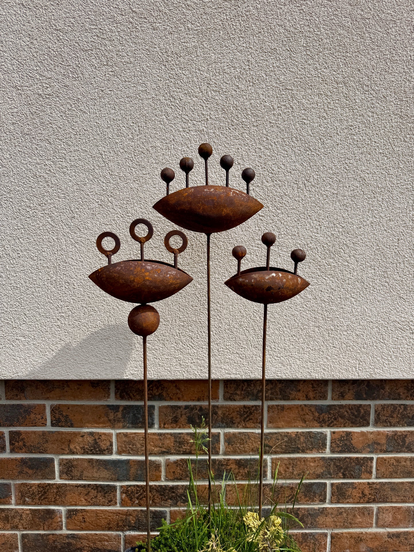 Set of 3 Rustic Metal Exotic Flowers, Garden Decorations, Rustic Landscaping, Garden Art