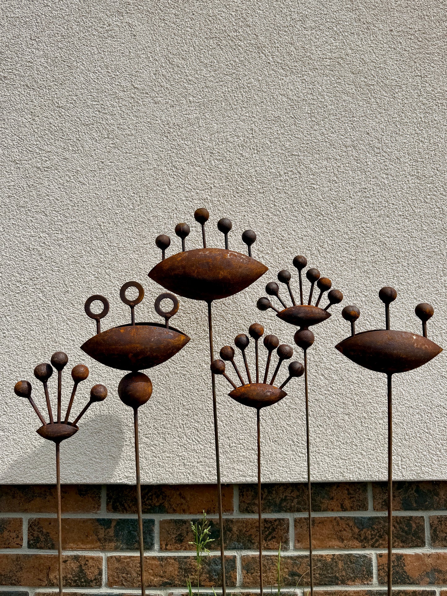 Set of 6 Rustic Metal Flowers - Handmade Garden Stakes & Yard Art