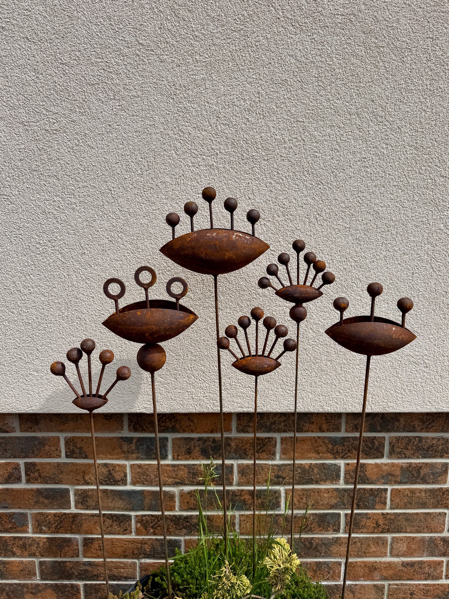 Set of 6 Rustic Metal Flowers - Handmade Garden Stakes & Yard Art