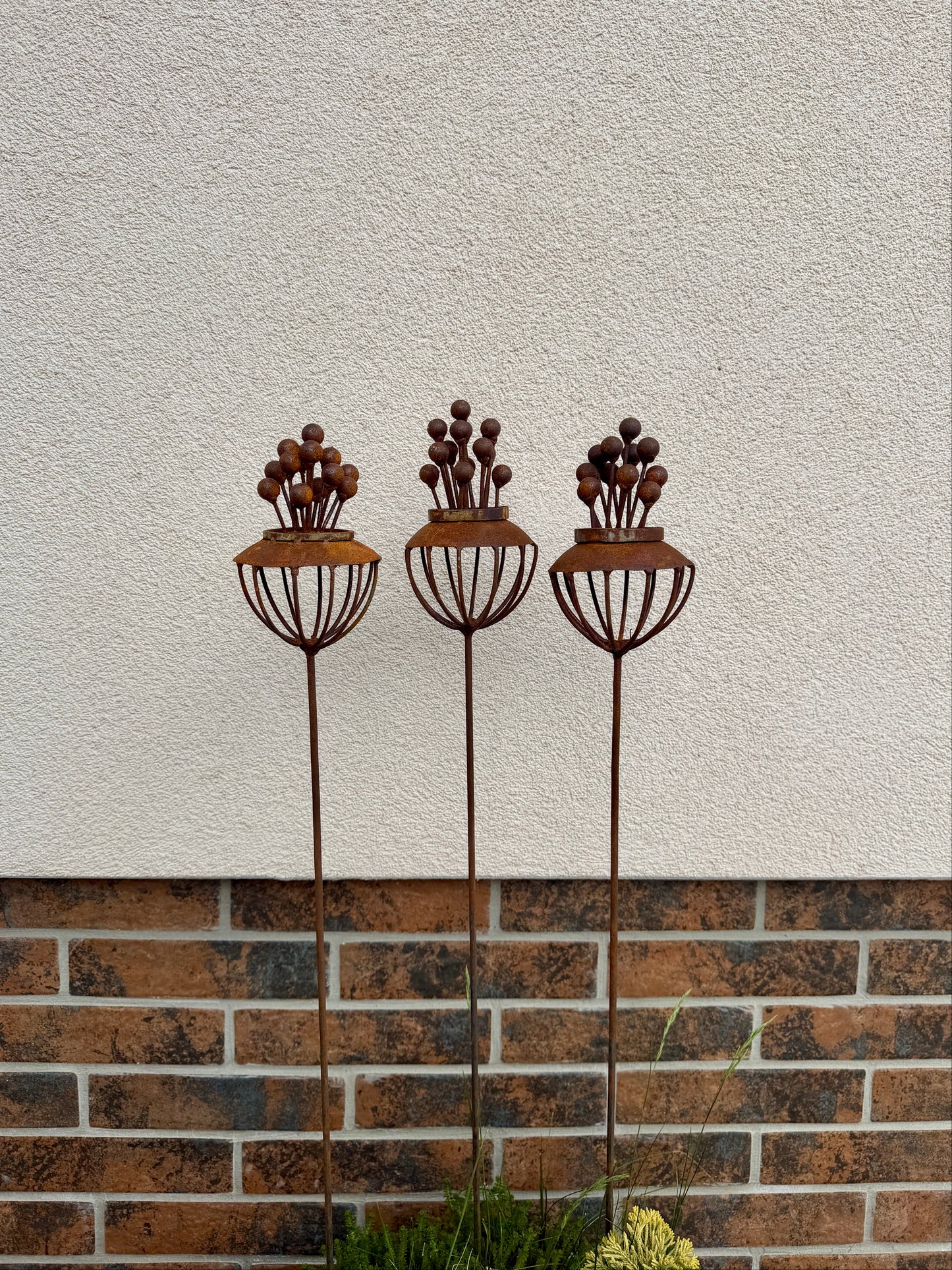 Set of 3 Rustic Metal Exotic Flowers, Handmade Garden Decor, Unique Yard Art, Outdoor Landscaping Sculpture, Rusty Metal Flower Gift