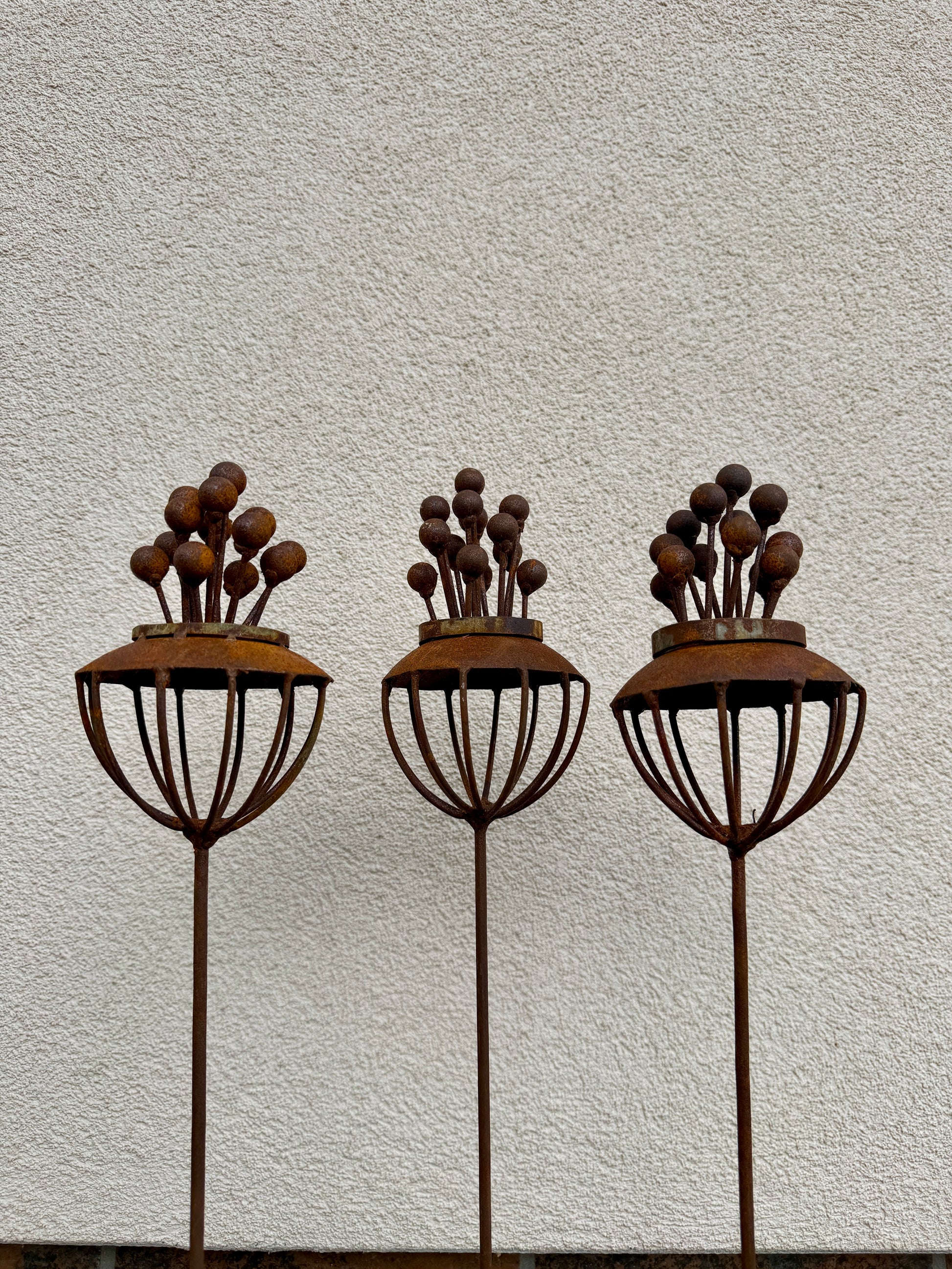 Set of 3 Rustic Metal Exotic Flowers, Handmade Garden Decor, Unique Yard Art, Outdoor Landscaping Sculpture, Rusty Metal Flower Gift