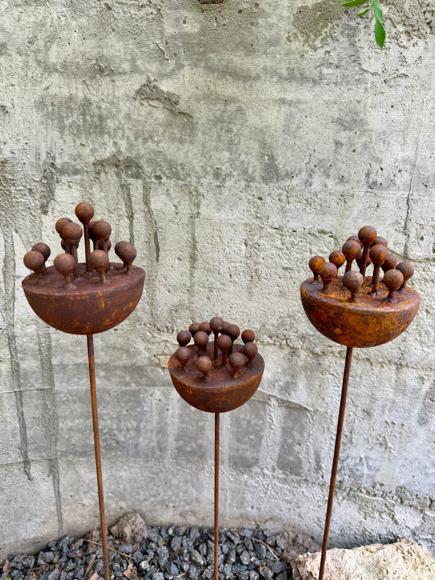 Set of 3 Exotic Rusty Metal Flowers - Corten Steel Garden Stakes & Yard Art