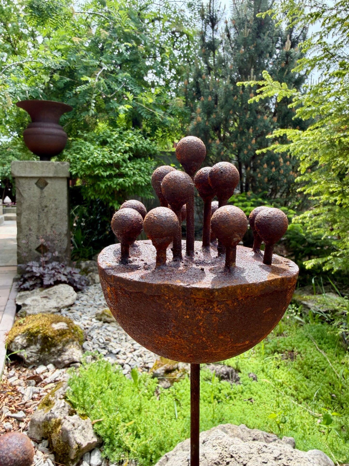 Set of 3 Exotic Rusty Metal Flowers - Corten Steel Garden Stakes & Yard Art