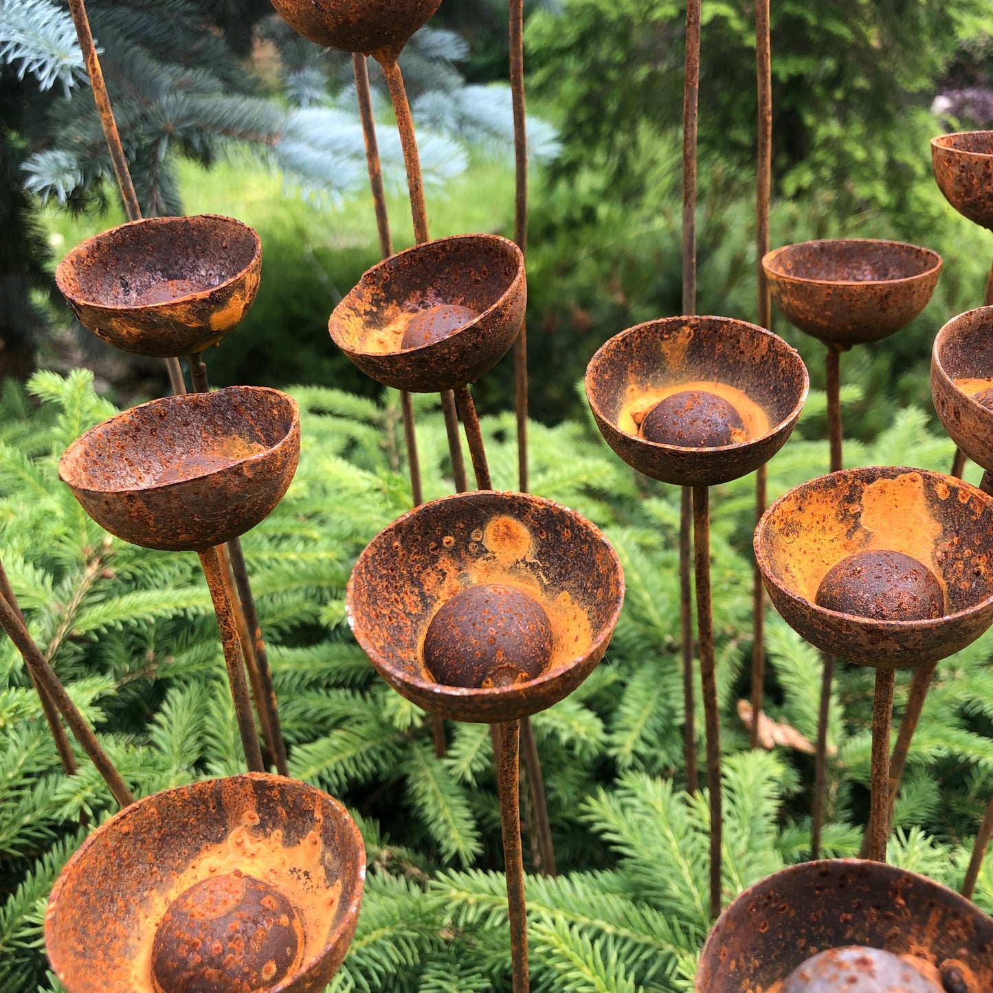 Rusty flowers set of 20, Flowers garden decor, Metal garden decor, metal yard art, outdoor metal decor, Rusty metal rain catchers