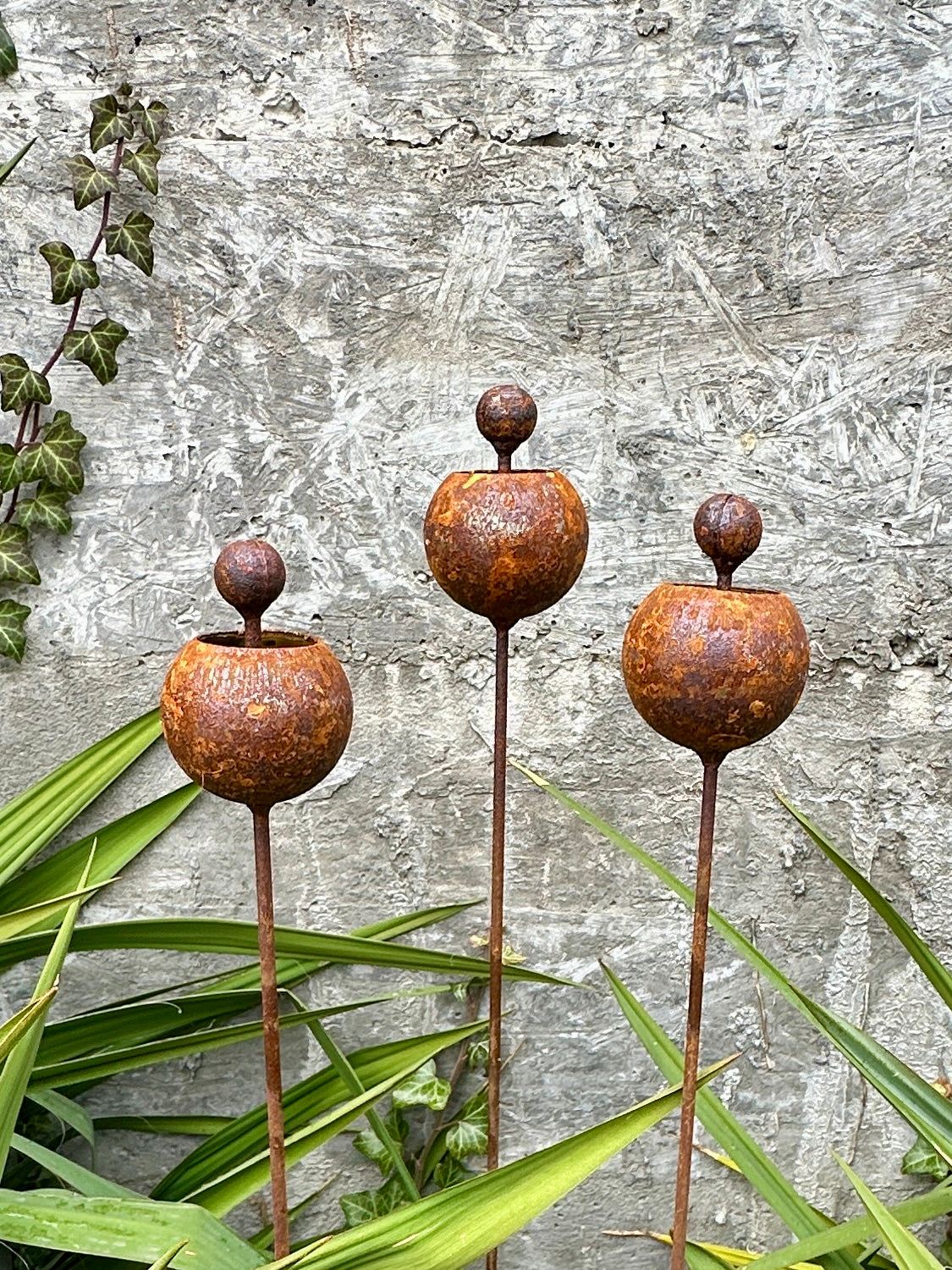 Rusty Flowers Set of 3, Flowers Garden Decor, Metal Rain Catchers, Metal Yard Art, Outdoor Metal Decor, Rustic Metal Garden Sculpture