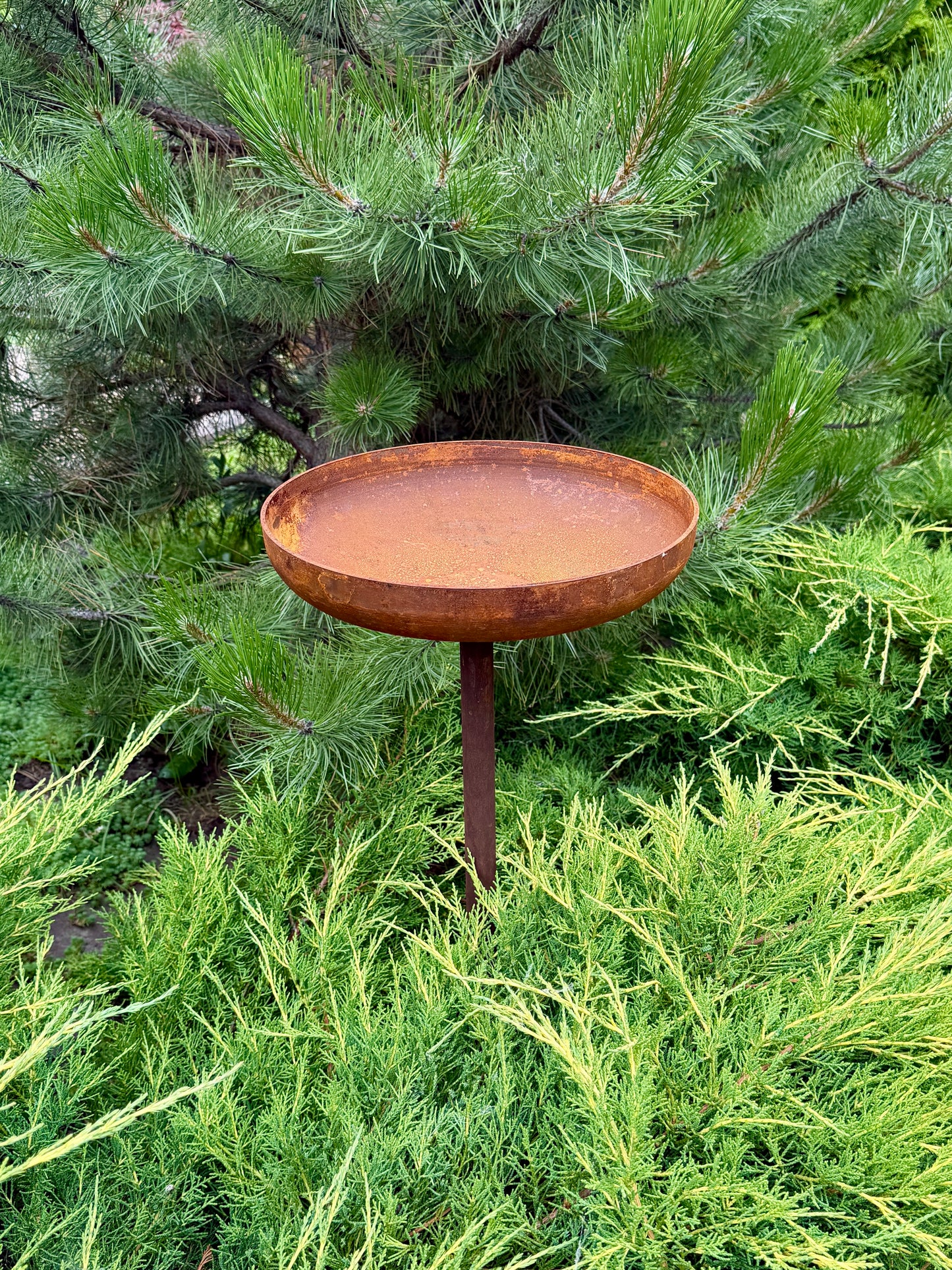 Regenfänger, 8 Zoll rostige Metall-Blumen-Gartenstecker, Vogelbad-Gartendeko für den Außenbereich
