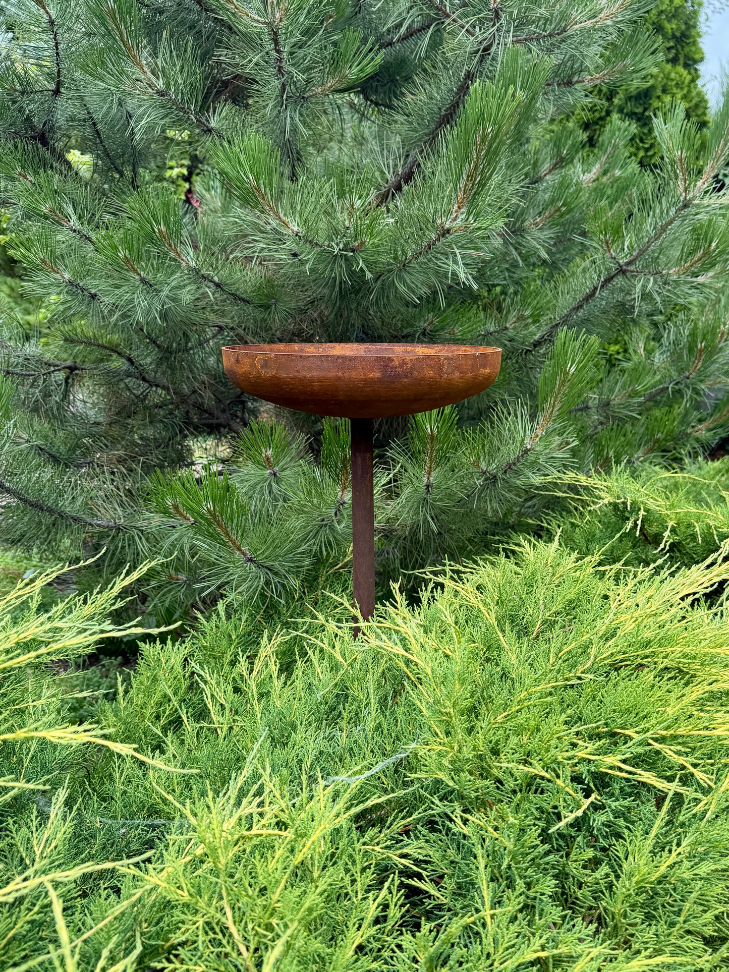 Regenfänger, 8 Zoll rostige Metall-Blumen-Gartenstecker, Vogelbad-Gartendeko für den Außenbereich