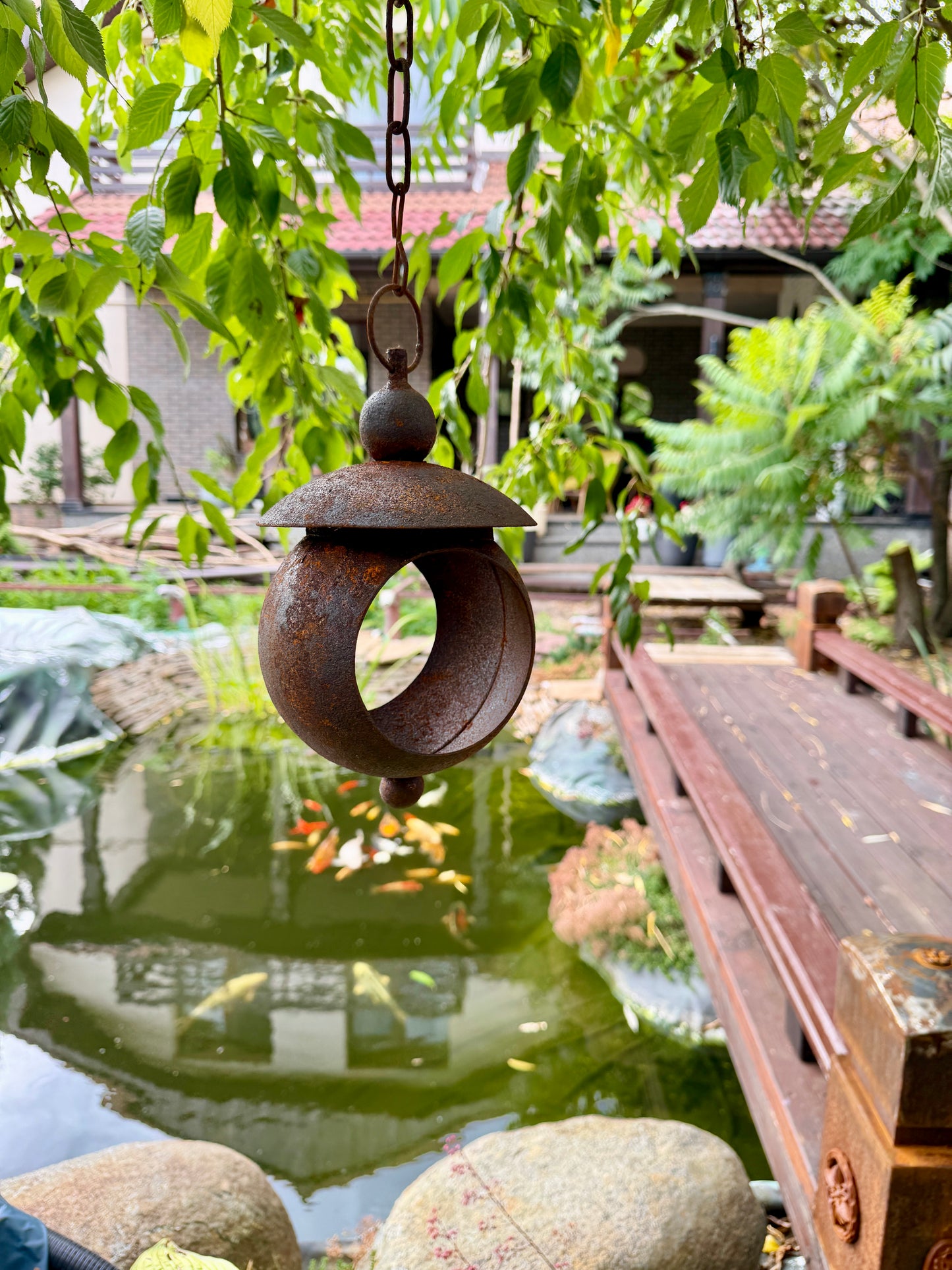 8" rostige Metall-Vogelfutter-Gartenstecker, Metall-Regenfänger
