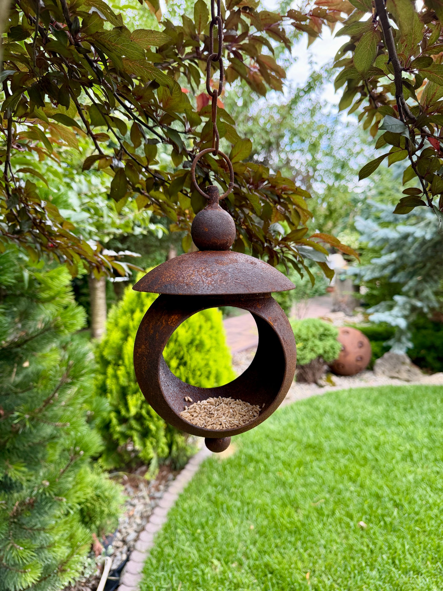 8" rostige Metall-Vogelfutter-Gartenstecker, Metall-Regenfänger