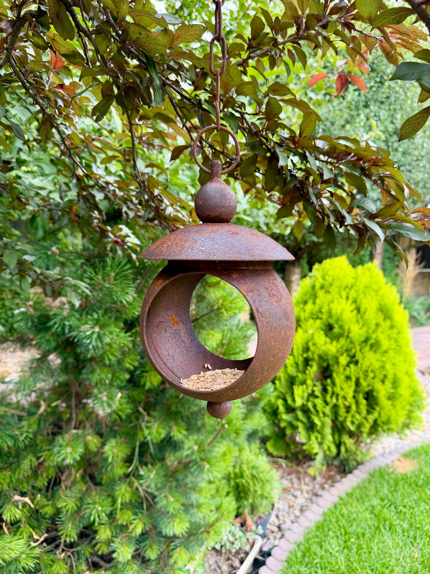 8" rostige Metall-Vogelfutter-Gartenstecker, Metall-Regenfänger