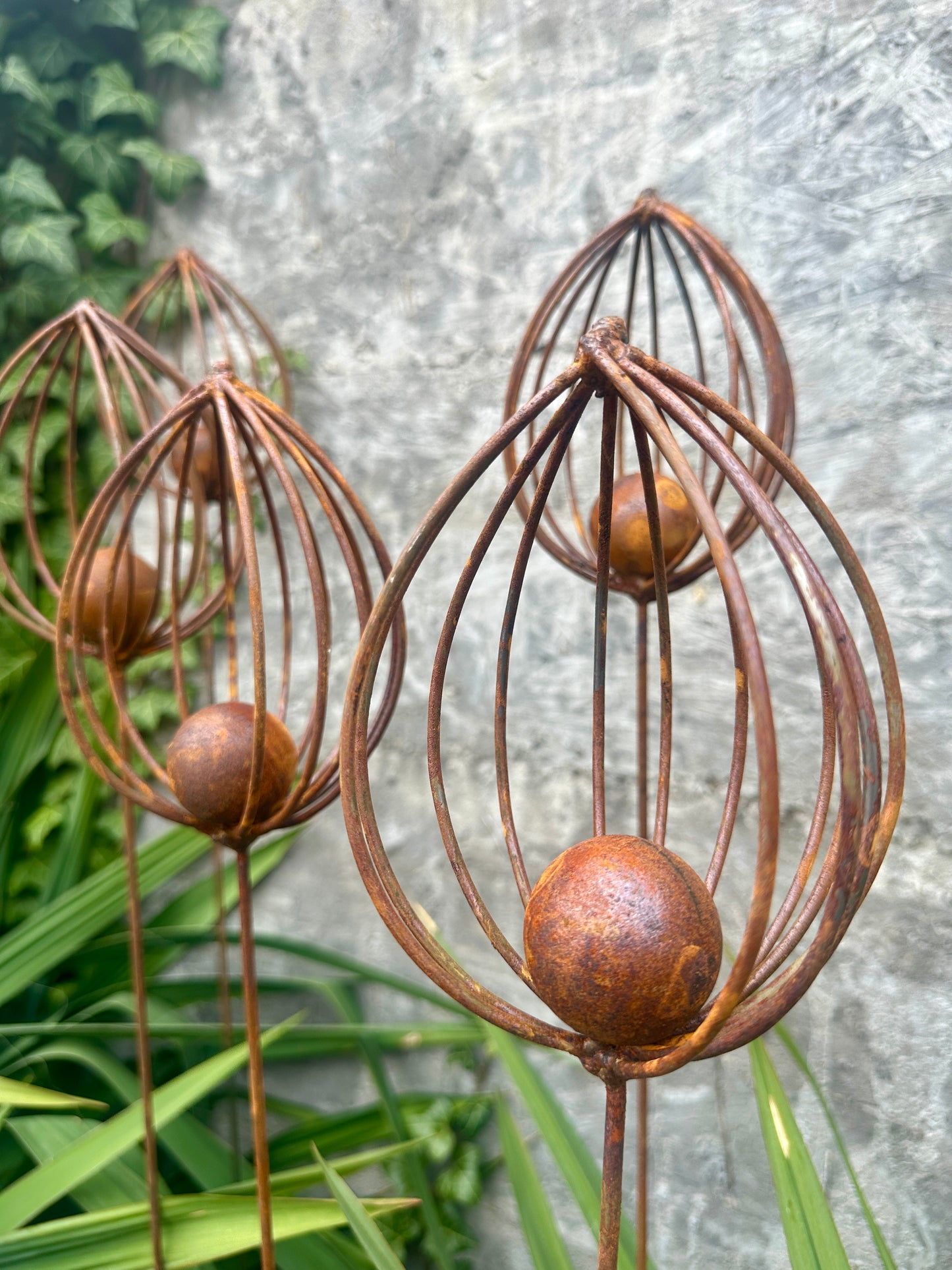 Rusty Finials Set of 6, Rustic Metal Garden Stakes, Outdoor Yard Art, Weathered Metal Ornaments, Unique Garden Sculpture and Decor