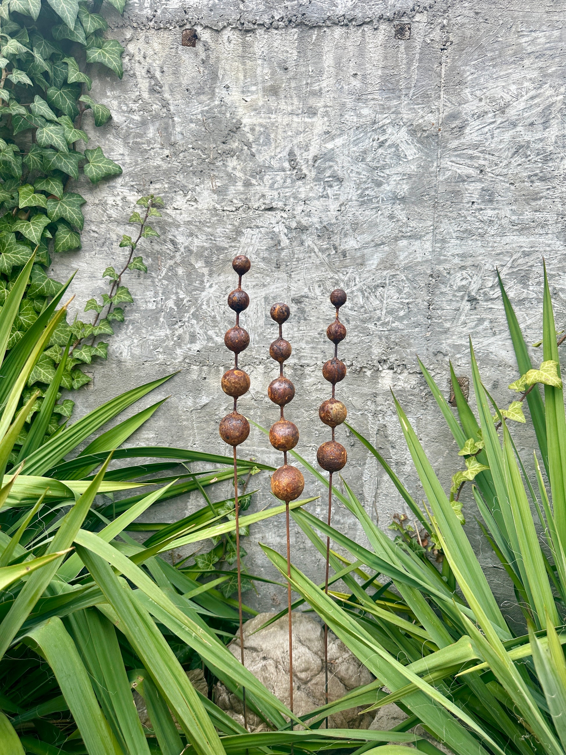 Rusty Flower Buds Set of 3, Garden Stakes, Metal Garden Decor, Yard Art, Outdoor Metal Sculpture, Rustic Garden Decorations