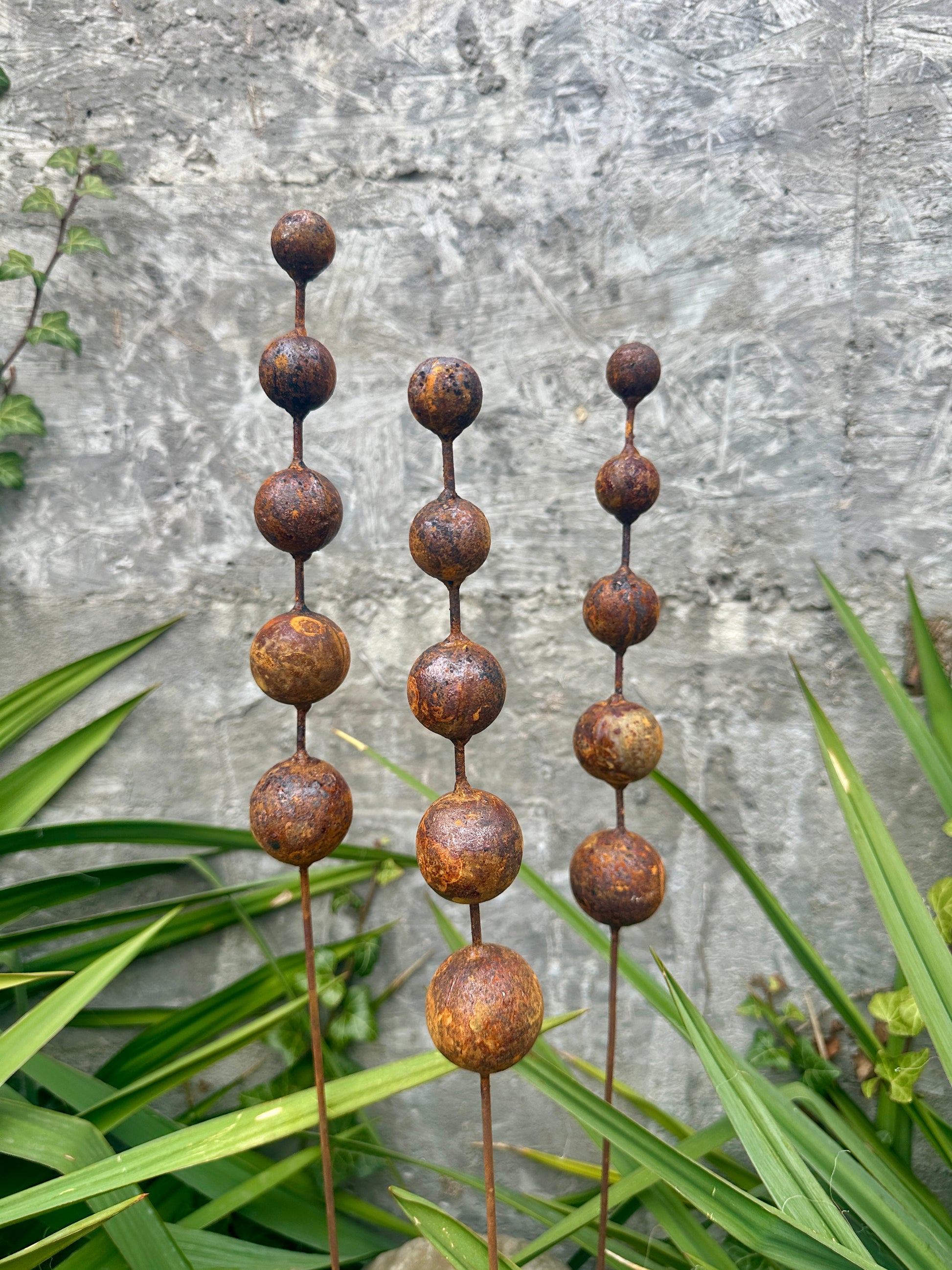 Rusty Flower Buds Set of 3, Garden Stakes, Metal Garden Decor, Yard Art, Outdoor Metal Sculpture, Rustic Garden Decorations