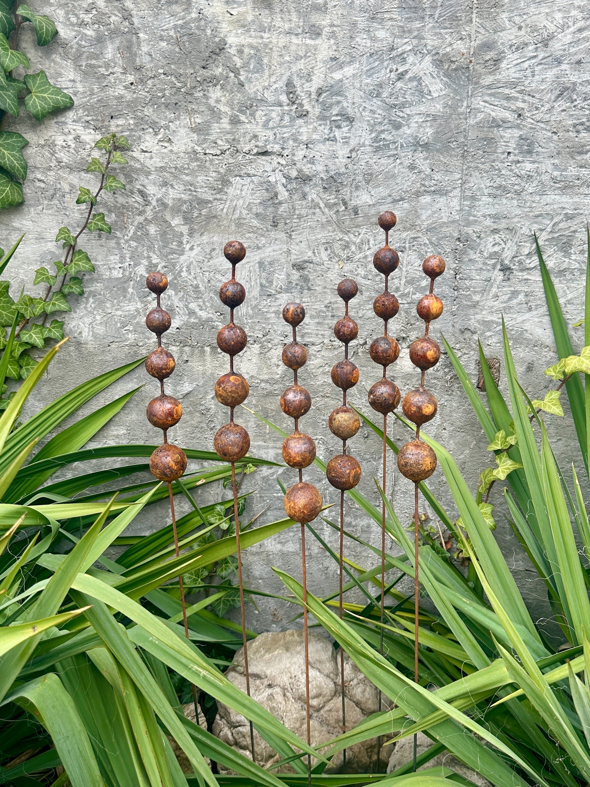Rusty Flowers Set of 6 Garden Stakes, Metal Yard Art, Rustic Outdoor Decor, Weathered Metal Garden Sculpture, Handmade Lawn Decoration