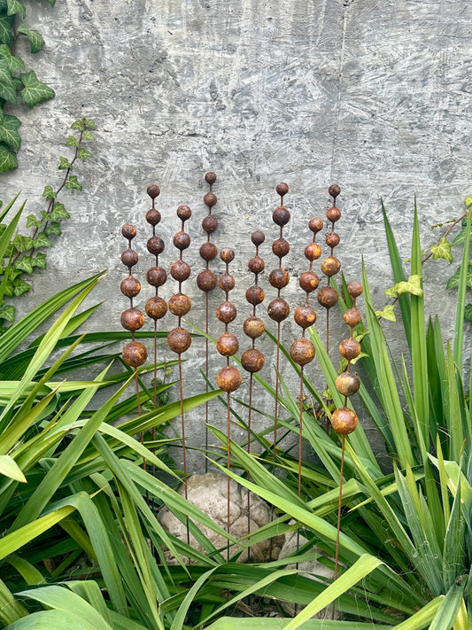 Rusty Flower Buds Set of 10, Garden Stakes, Metal Garden Decor, Rustic Outdoor Yard Art, Unique Lawn Sculpture for Backyard or Cottage