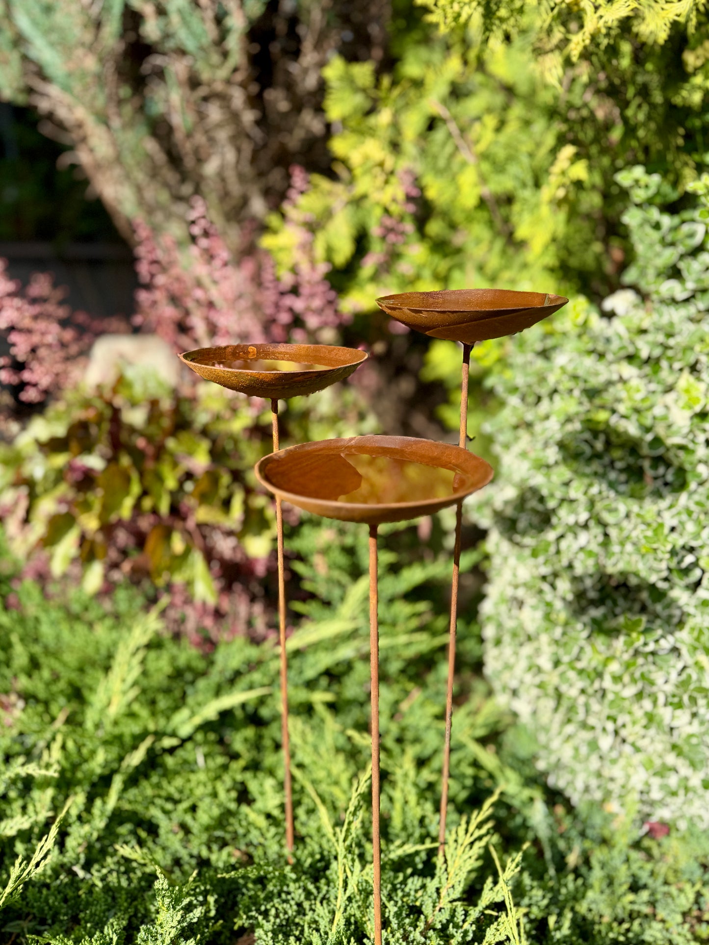 Set de 5 flores rústicas, Estaca de metal para jardín, Decoración de metal para jardín, Arte metálico para patio, Decoración de metal para exteriores, Decoración rústica de metal para jardín
