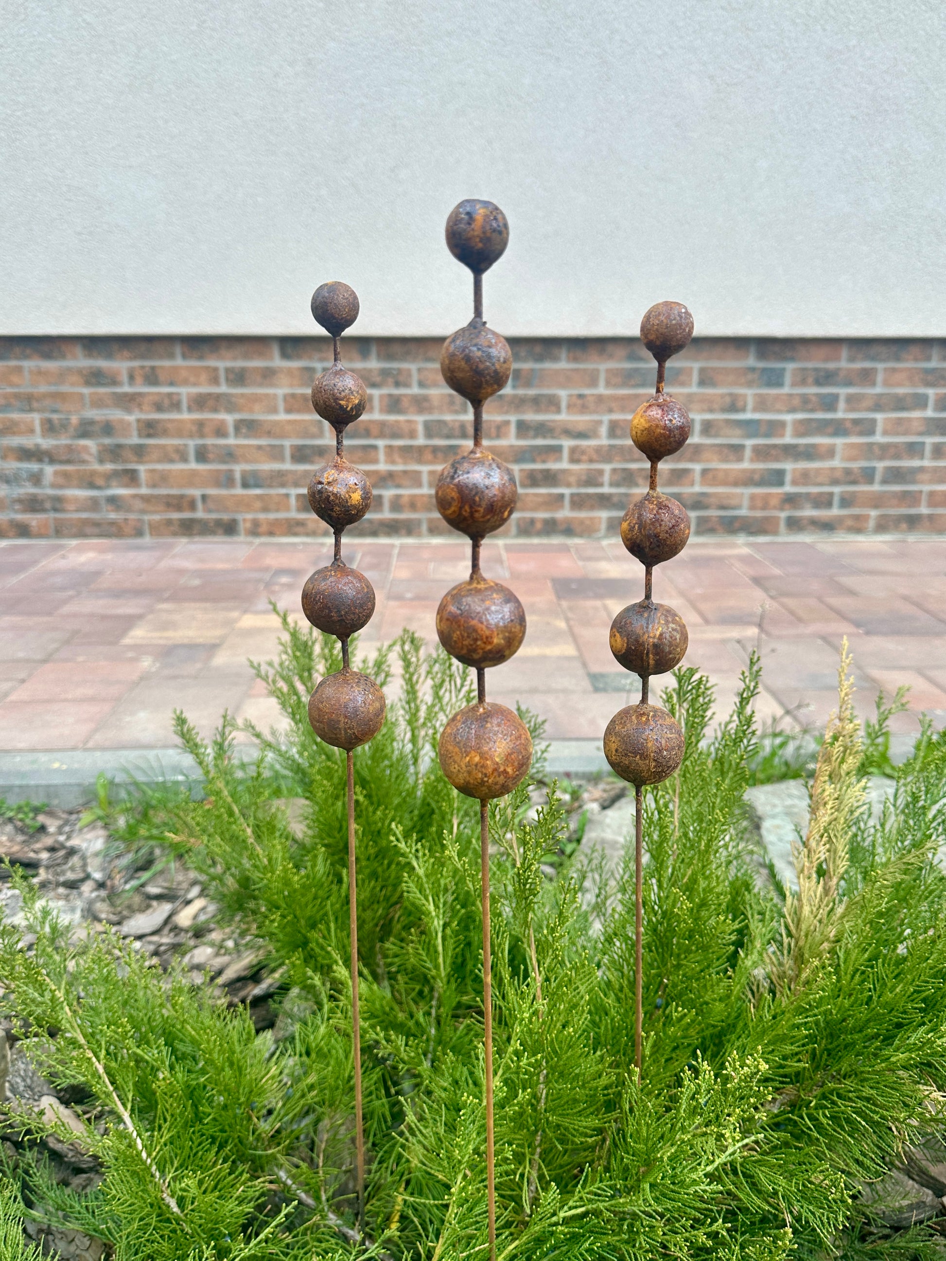 Rusty Flower Buds Set of 3, Garden Stakes, Metal Garden Decor, Yard Art, Outdoor Metal Sculpture, Rustic Garden Decorations
