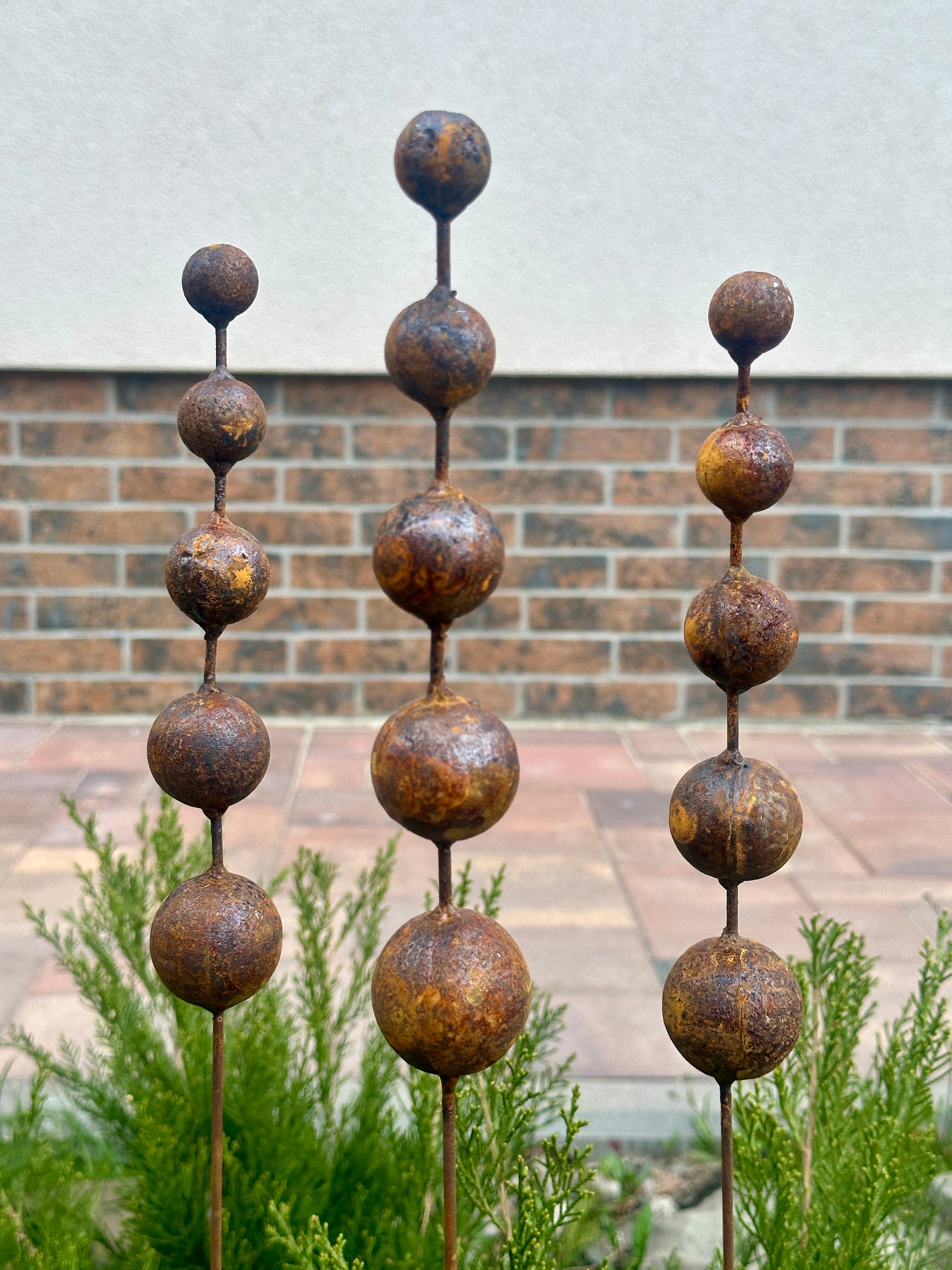 Rusty Flower Buds Set of 3, Garden Stakes, Metal Garden Decor, Yard Art, Outdoor Metal Sculpture, Rustic Garden Decorations