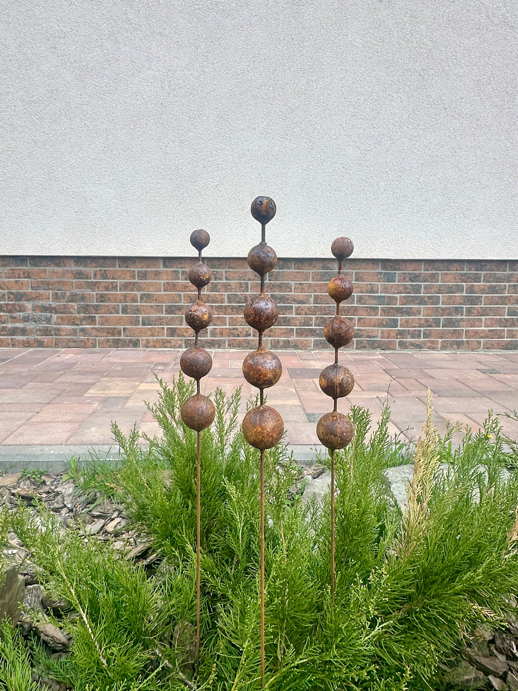 Rusty Flower Buds Set of 3, Garden Stakes, Metal Garden Decor, Yard Art, Outdoor Metal Sculpture, Rustic Garden Decorations