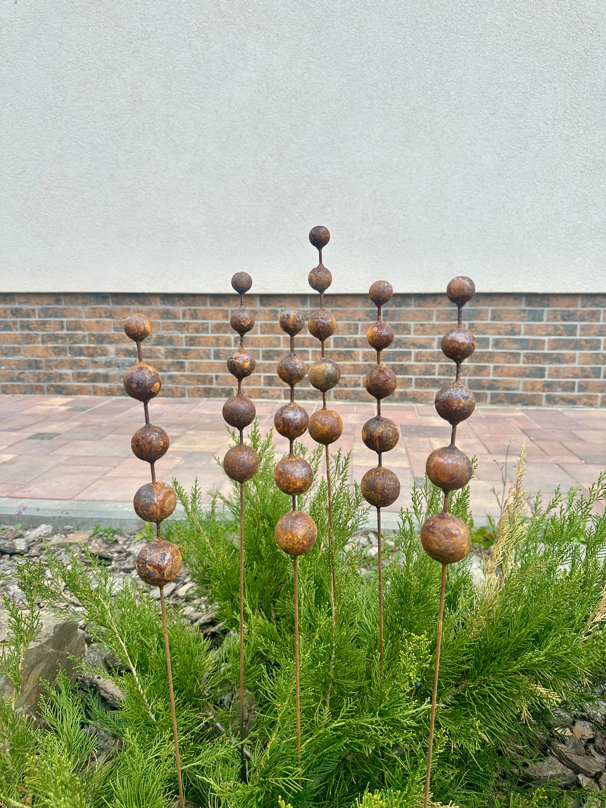Rusty Flowers Set of 6 Garden Stakes, Metal Yard Art, Rustic Outdoor Decor, Weathered Metal Garden Sculpture, Handmade Lawn Decoration