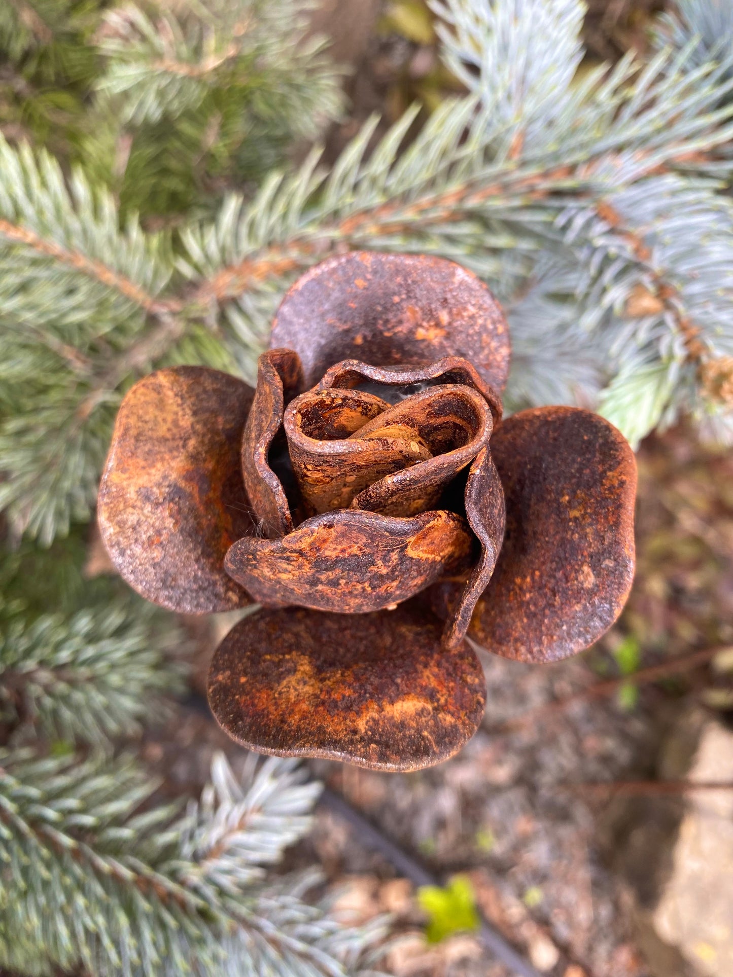 10 Metal flowers, Flower garden stakes, Metal rusty decor, metal yard art, Outdoor decor, Outdoor art, Bush Rose, Garden stakes, Garden art