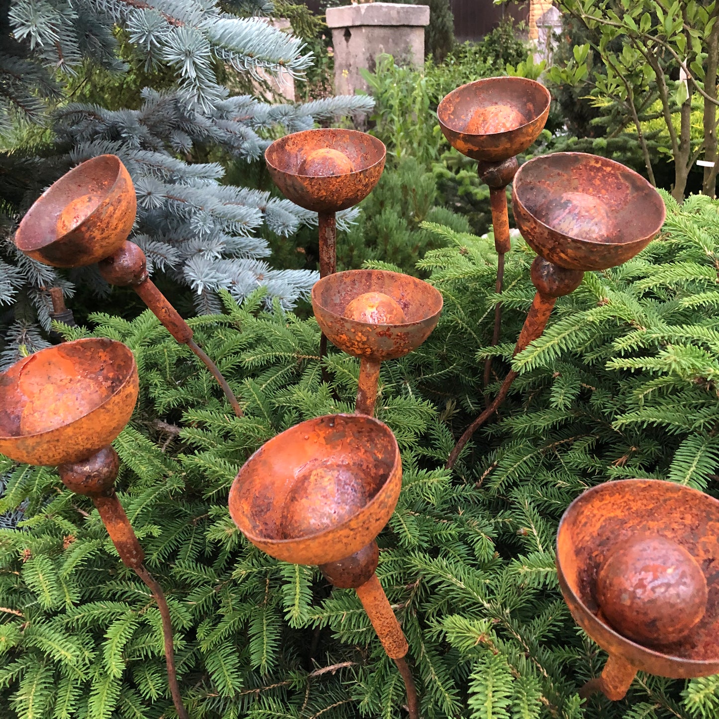 Rusty flowers set of 8, Metal garden decor, 8 Rusty flowers garden stakes,  metal yard art, outdoor metal decor, Rusty metal garden decor