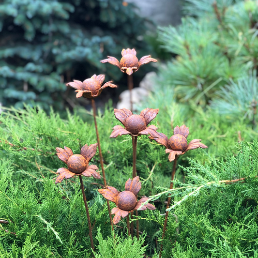 Rusty flowers set of 6, 6 Rusty flowers garden stakes, Metal garden decor, metal yard art, outdoor metal decor, Rusty metal garden decor