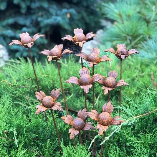 Rusty flowers set of 10, 10 Rusty flowers garden stakes, Metal garden decor, metal yard art, outdoor metal decor, Rusty metal garden decor