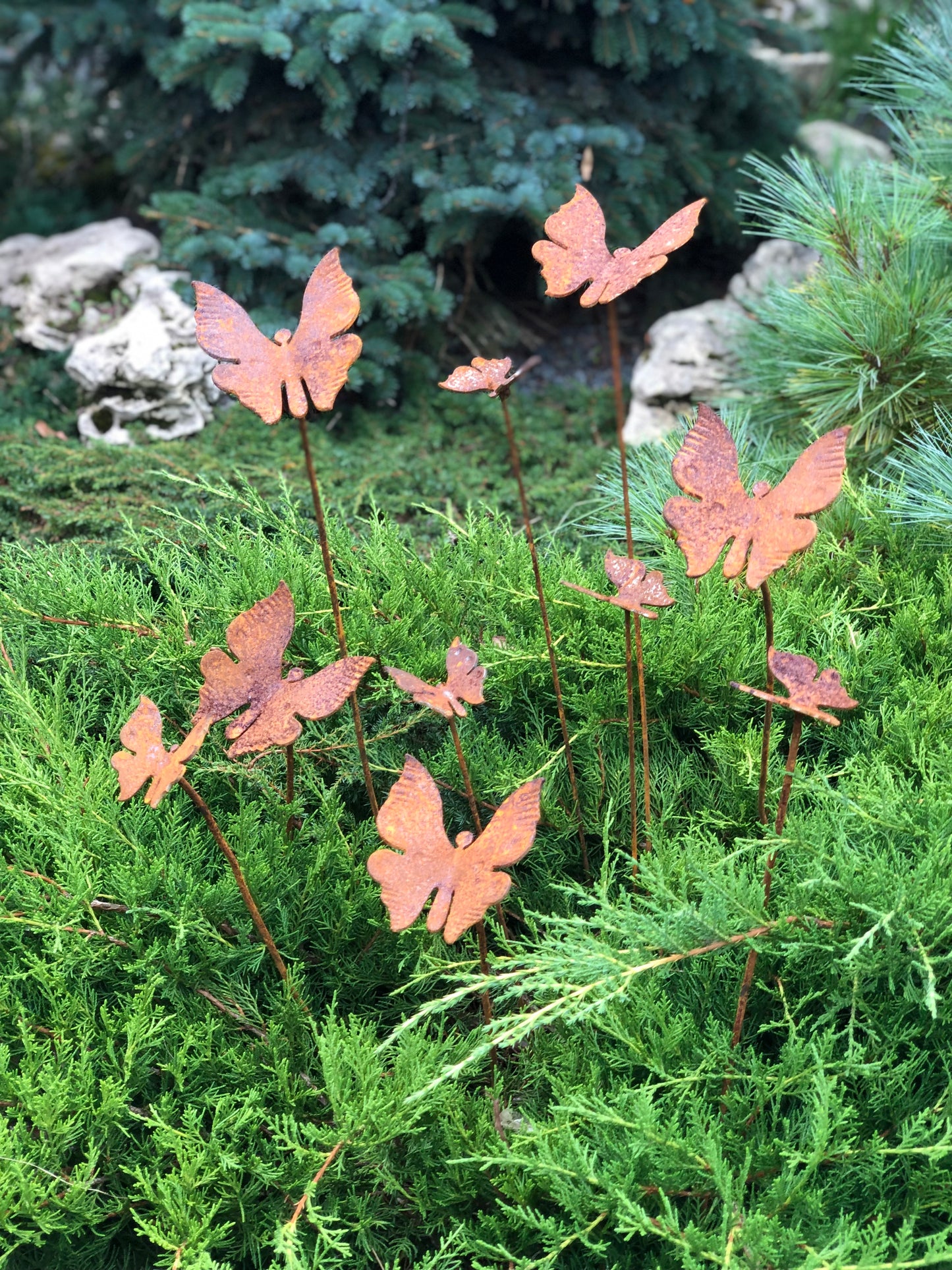 Rusty butterflies set of 10, 10 Rusty butterflies garden stakes, Metal garden decor, metal yard art, outdoor metal decor