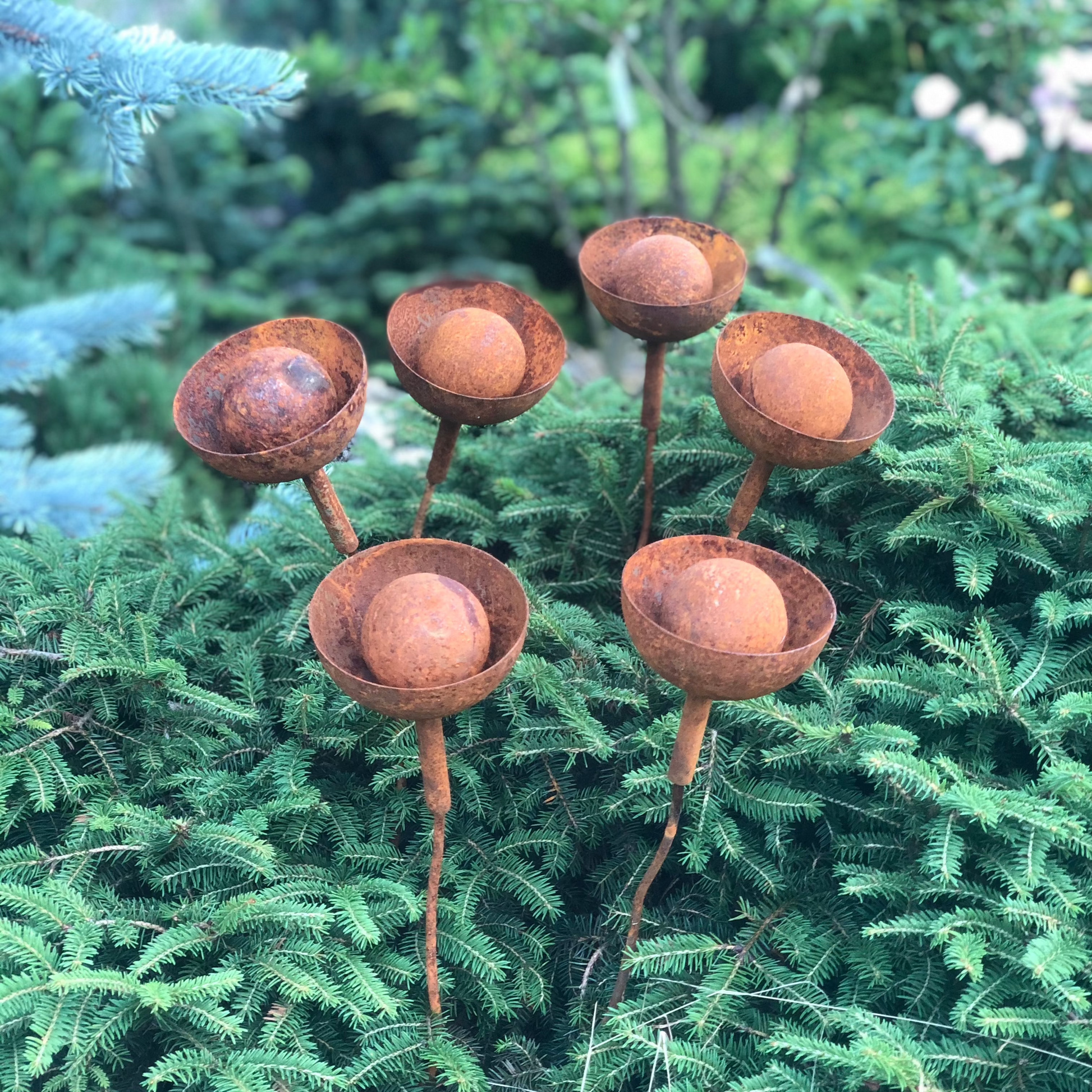 Rusty flowers set of 6, Metal garden decor, 6 Rusty flowers garden stakes,  metal yard art, outdoor metal decor, Rusty metal garden decor