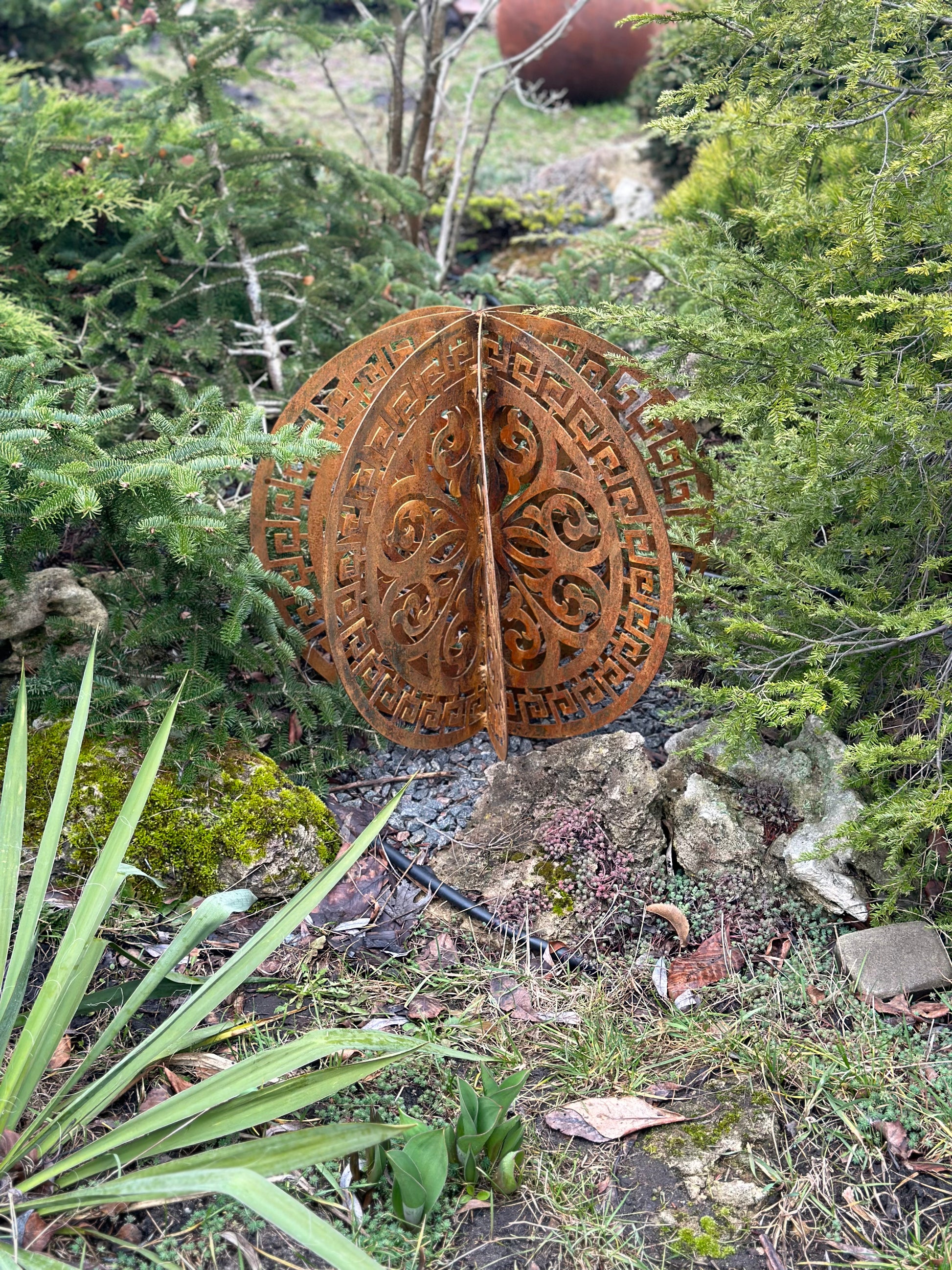 Rusty Metal Sphere Outdoor Garden Decor - Laser Cutting Pattern Big 20ʼʼ Garden Globe Sculpture