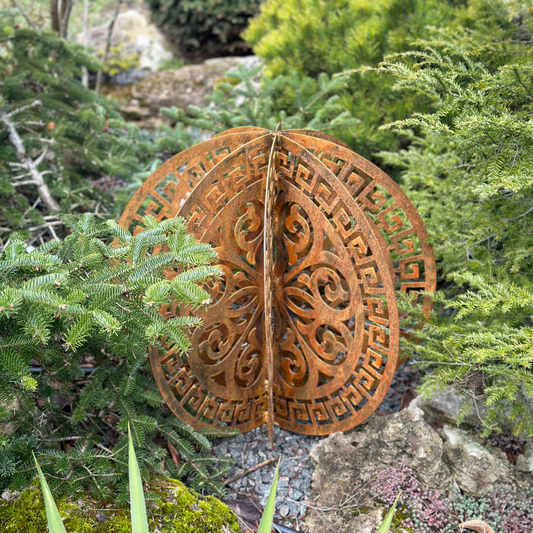 Rusty Metal Sphere Outdoor Garden Decor - Laser Cutting Pattern Big 20ʼʼ Garden Globe Sculpture