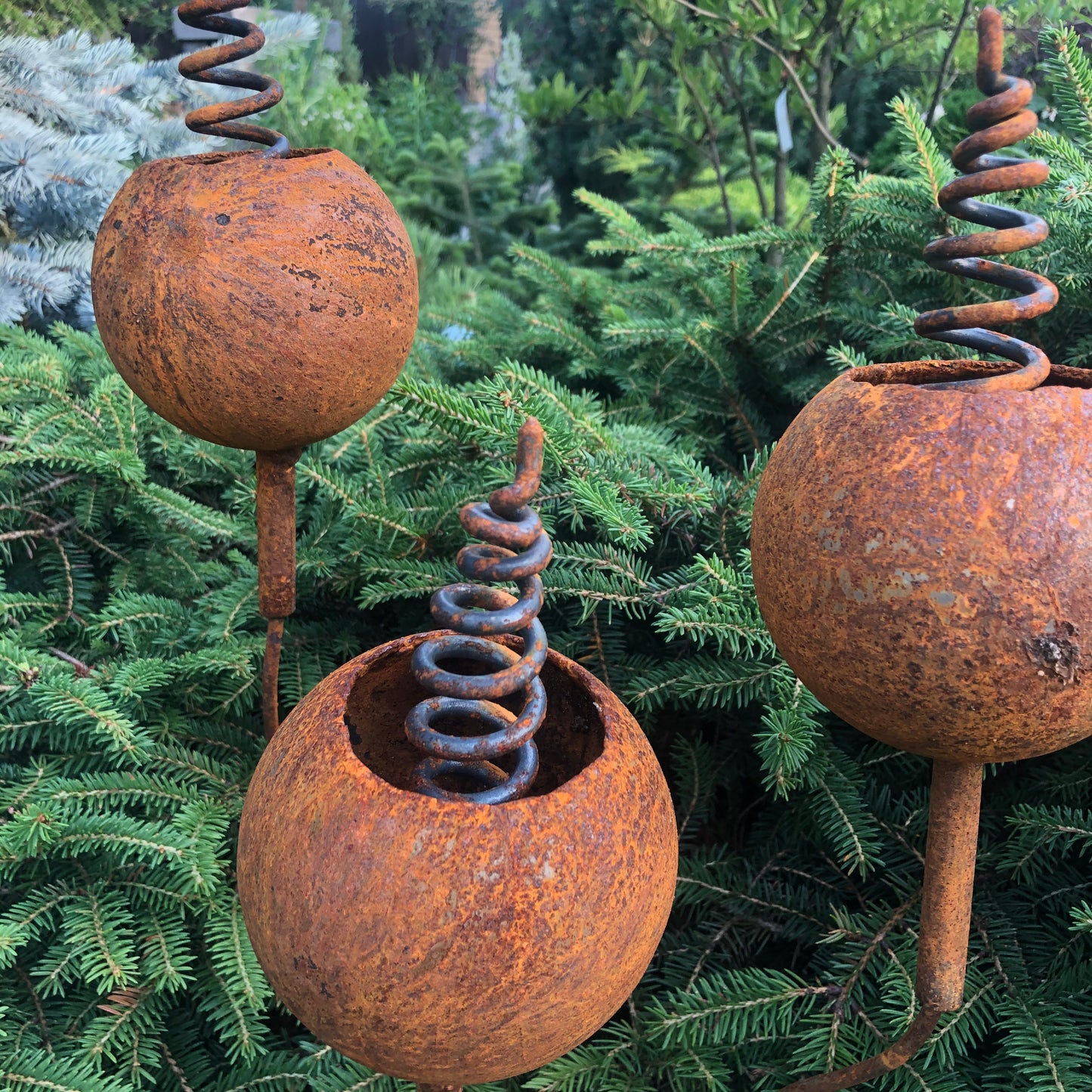 Rusty flowers set of 3, Rustic garden decor, Metal garden decor, metal yard art, outdoor metal decor, Rusty metal garden decor, Garden art