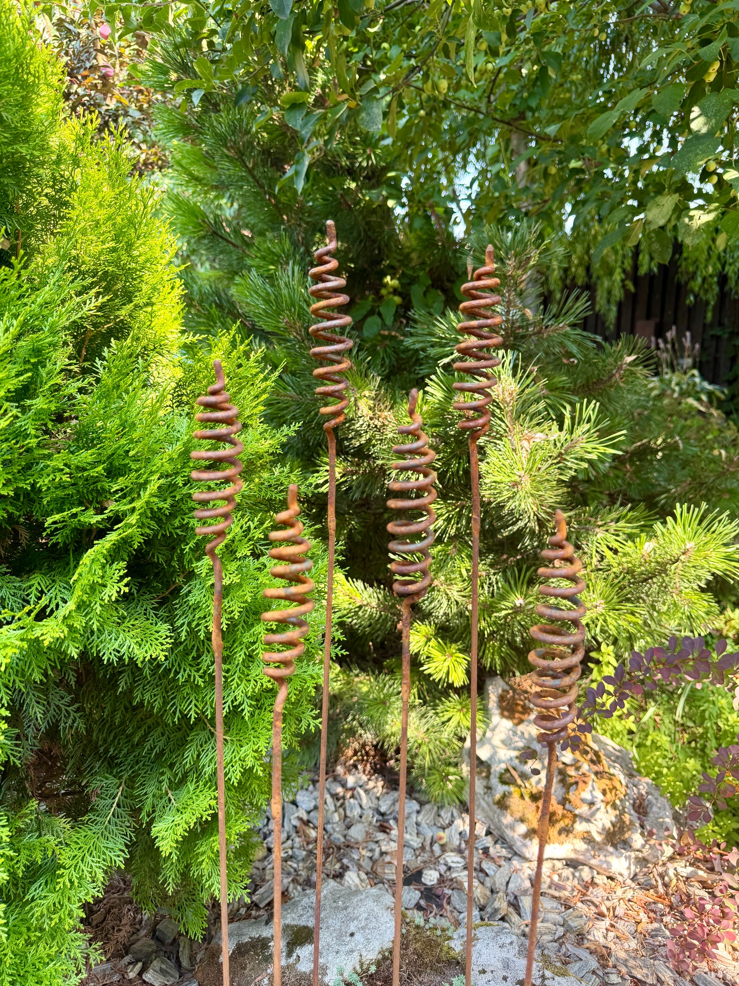 Juego de 6 flores oxidadas, decoración de jardín con flores, decoración de jardín de metal