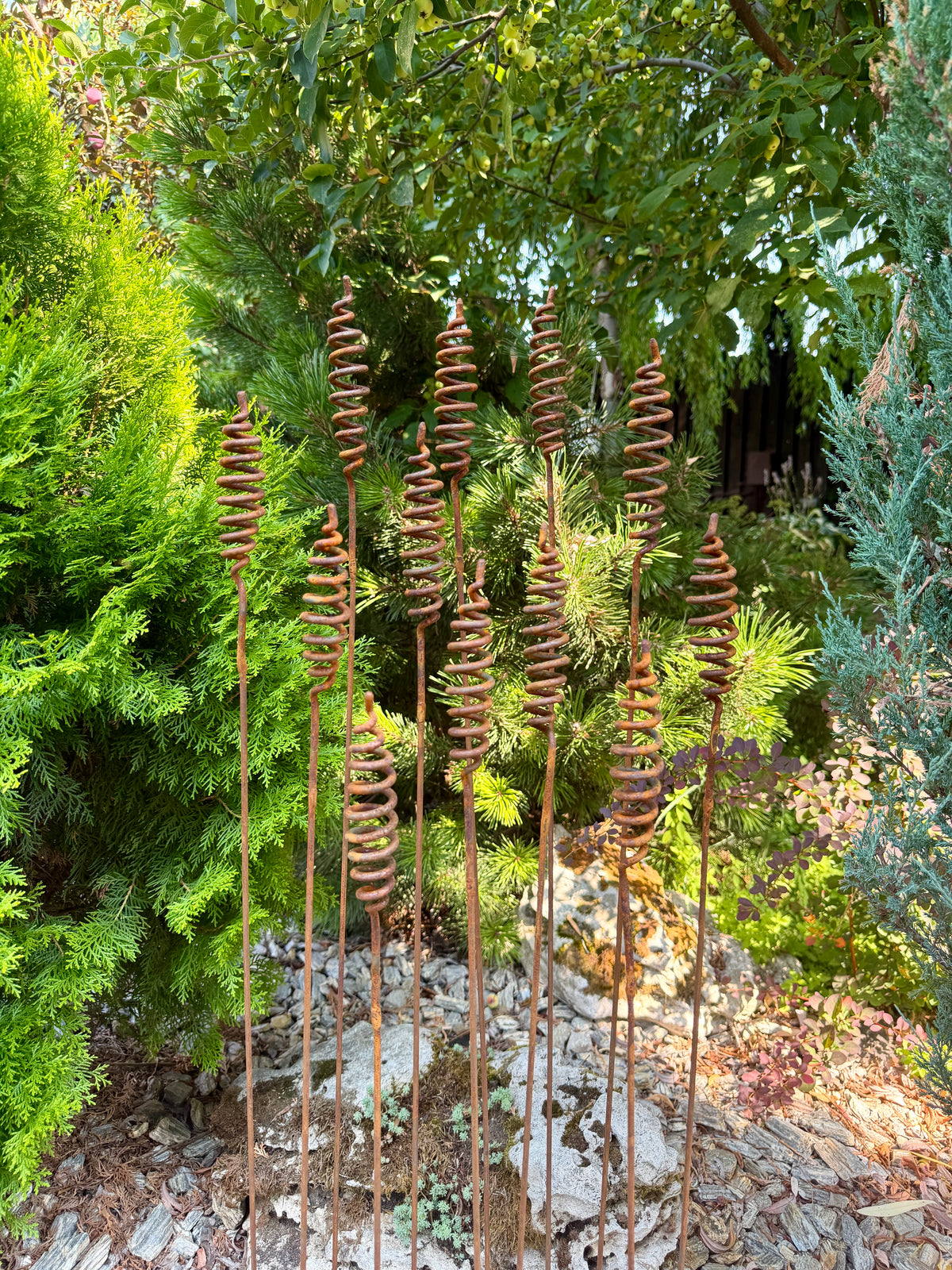 Rostige Blumen 12er Set, Blumen Garten Dekor, Metall Garten Dekor, Metall Garten Kunst, Outdoor Metall Dekor, Rostiges Metall Garten Dekor