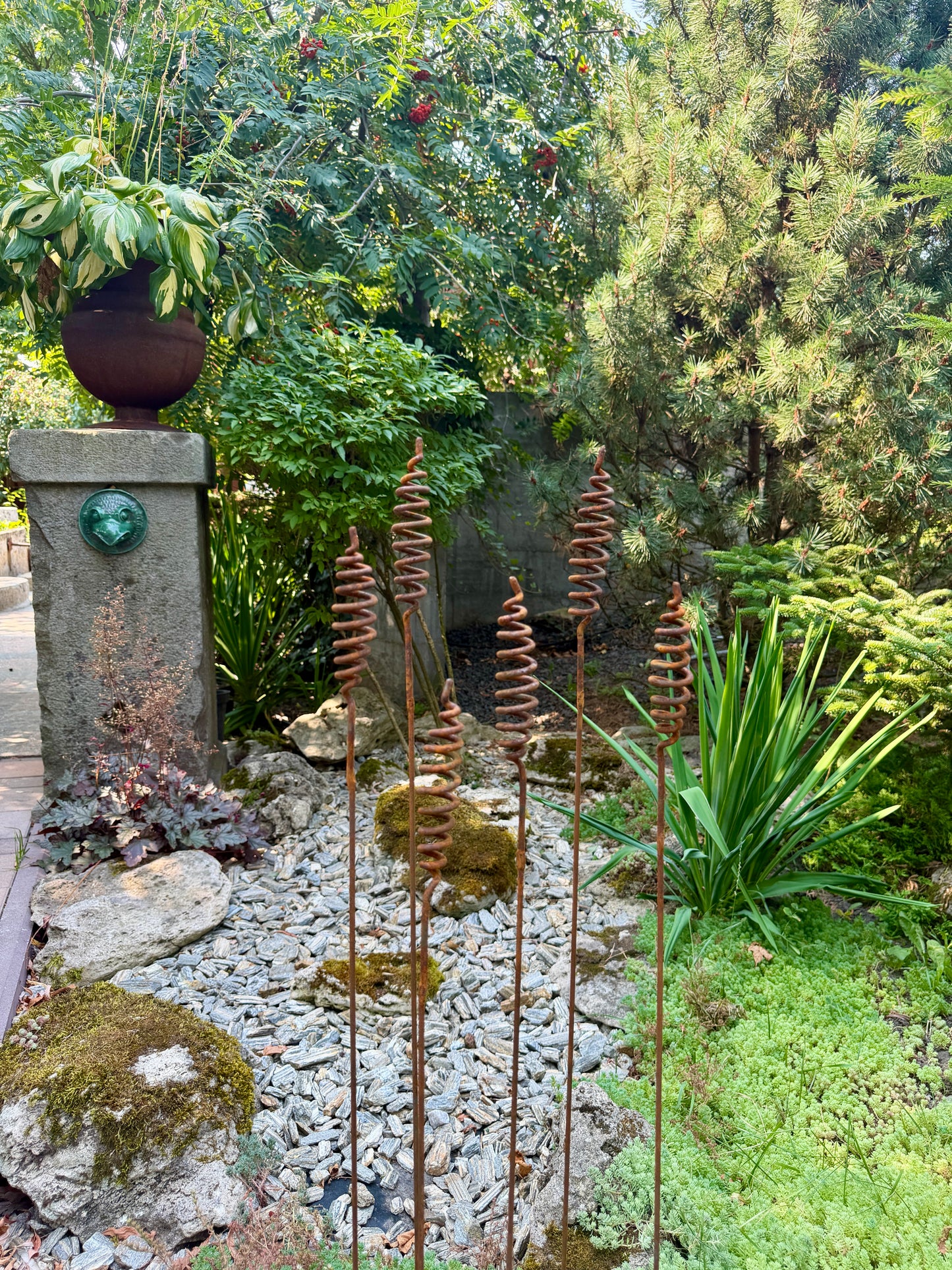 Juego de 6 flores oxidadas, decoración de jardín con flores, decoración de jardín de metal