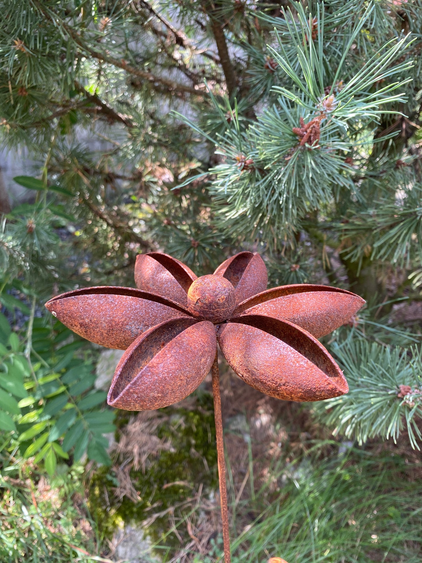 Rusty Metal Flowers Star Anise Outdoor Badian Rusty Stakes Decoration for the Backyard Lawn ornaments