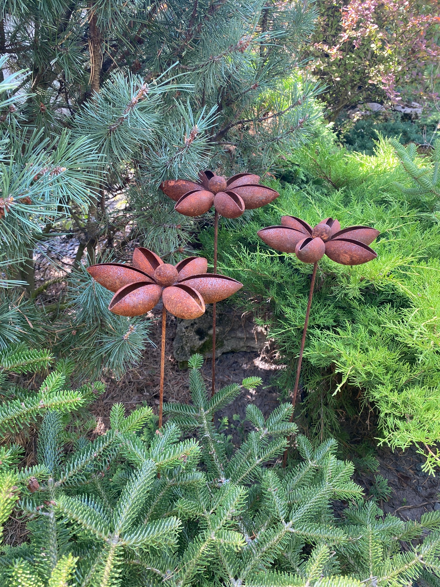 Rusty Metal Flowers Star Anise Outdoor Badian Rusty Stakes Decoration for the Backyard Lawn ornaments