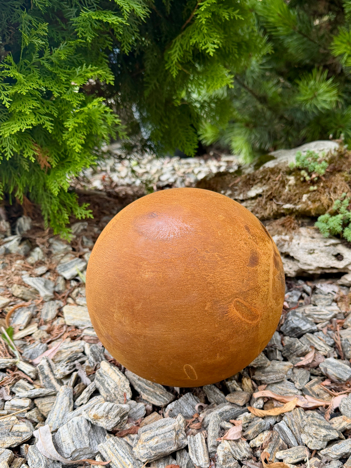 Gartenkugel Rostiges Metall 20 cm, Außendekoration, Gartenkugel, Rostige Hofkunst