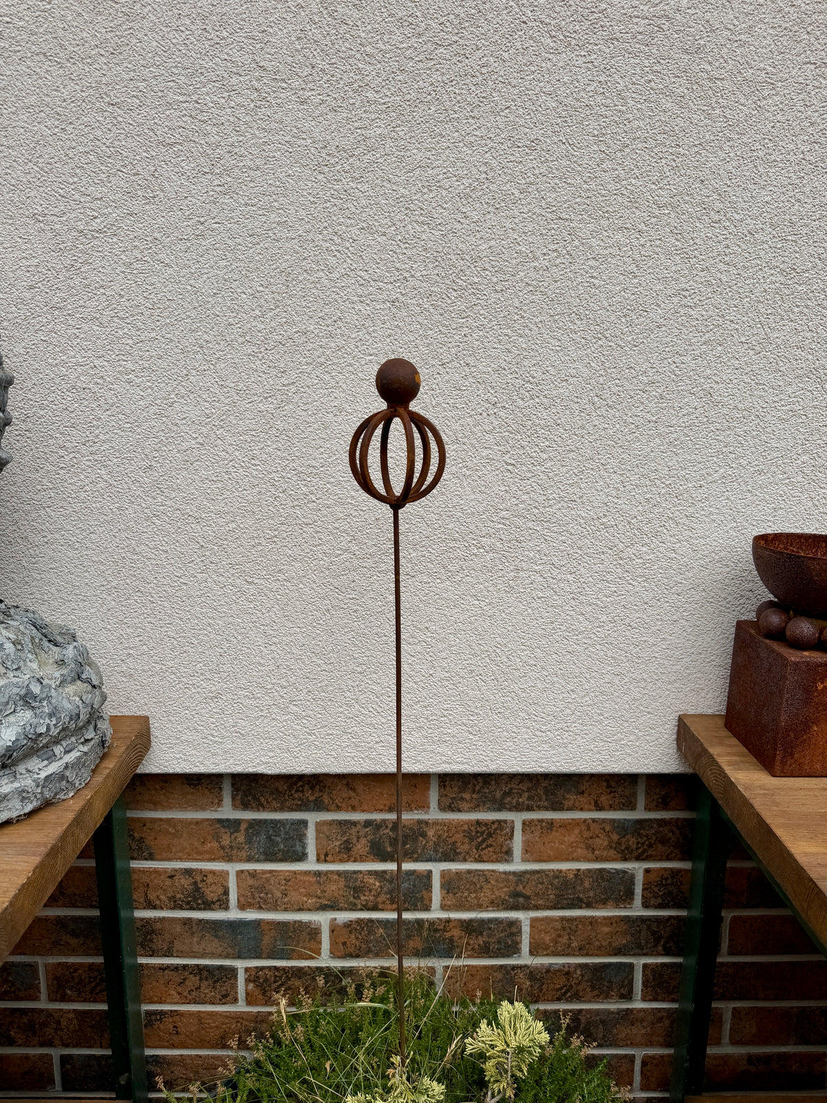 Estacas metálicas oxidadas para jardín, remate de jardín oxidado, decoración metálica para jardín, decoración metálica de jardín para exterior, decoración metálica oxidada para jardín