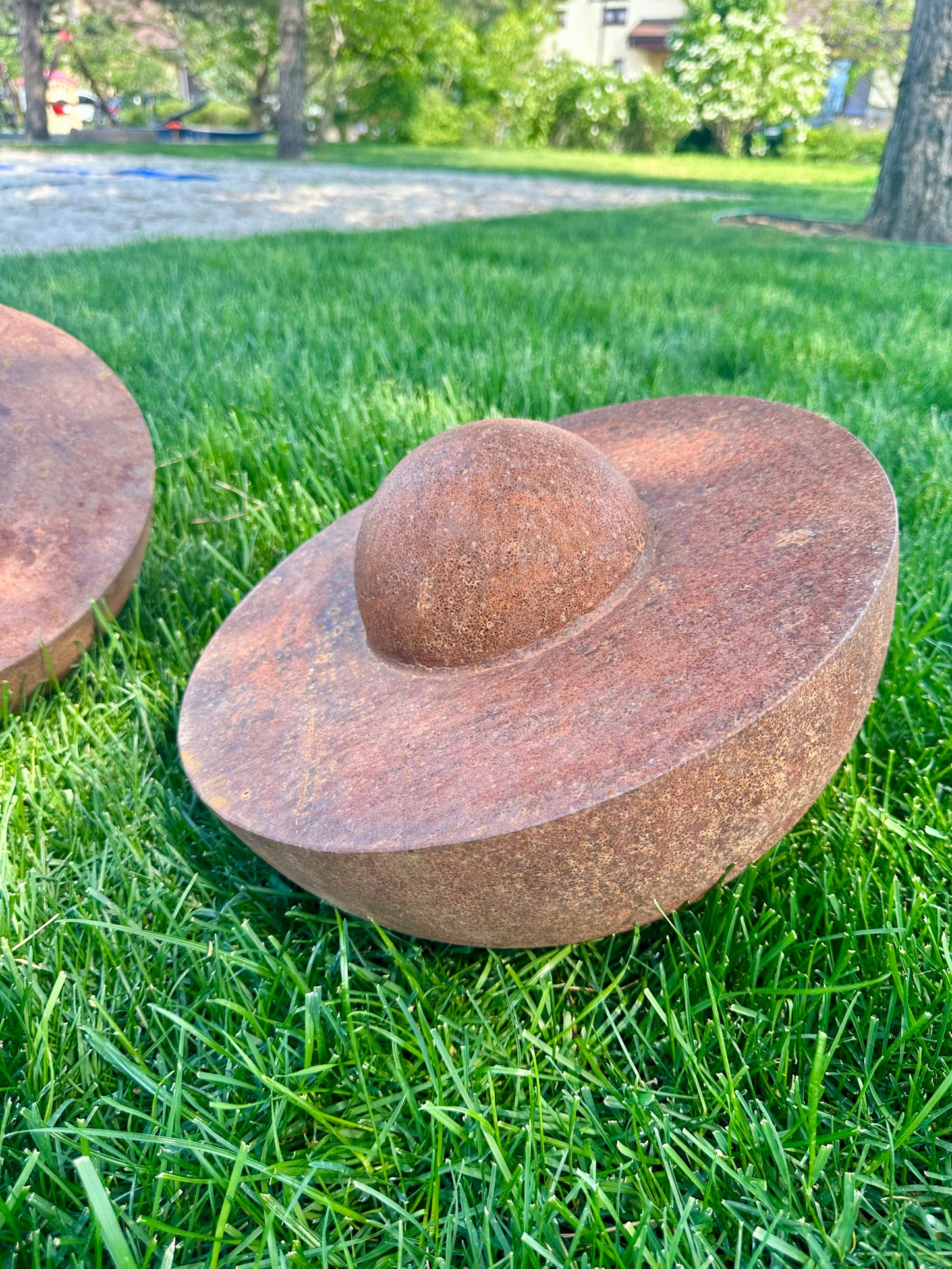 Set of 3 Rusty Metal Sculptures, 14” Minimalist Outdoor Art, Yard Decor Lawn Ornaments, Rustic Garden Accent
